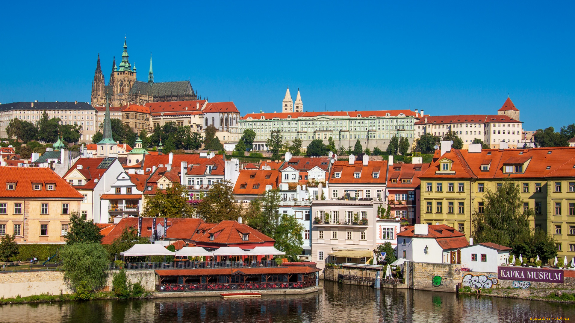 города, прага, , чехия, влтава, кафе, панорама