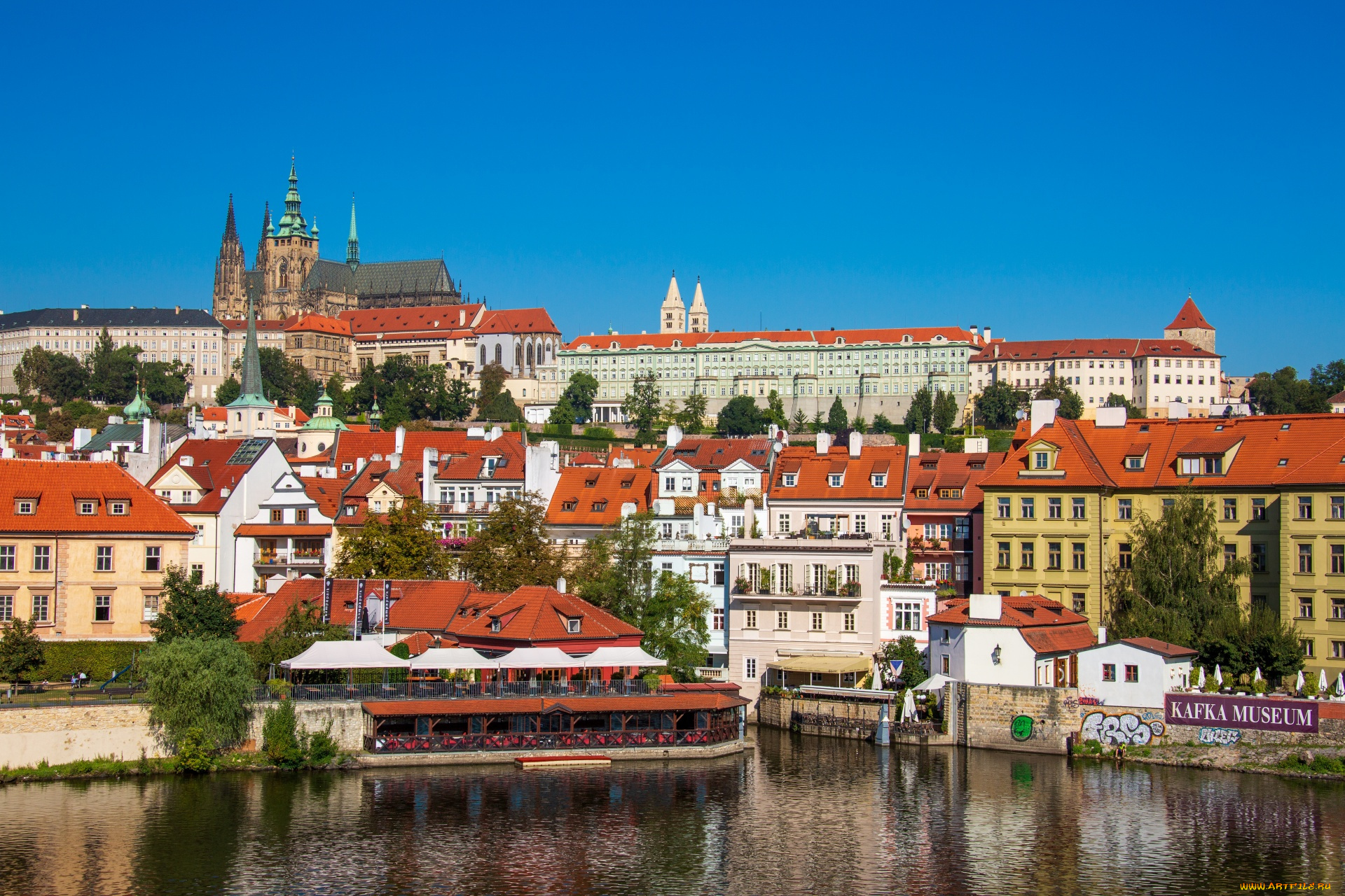 города, прага, , чехия, влтава, кафе, панорама