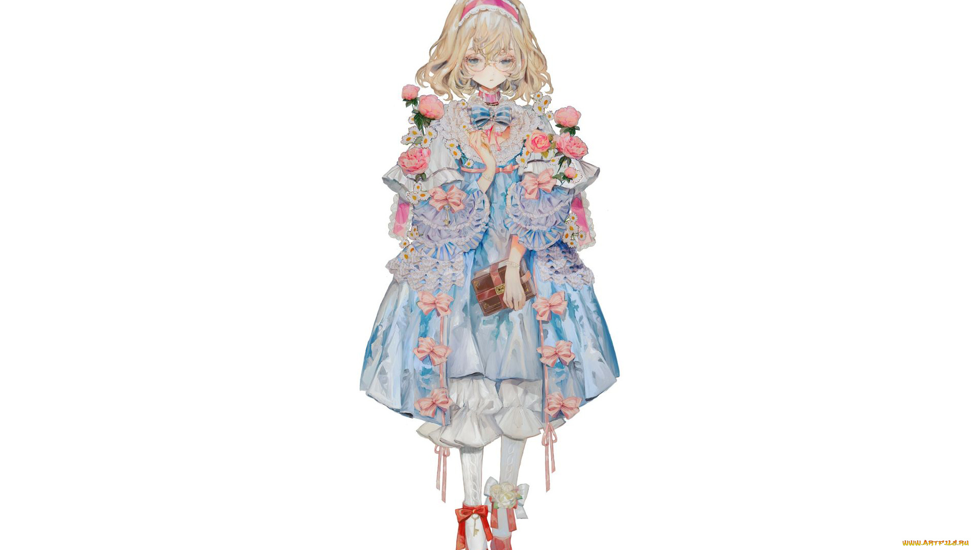 аниме, unknown, , другое, , девочка, цветы, книга