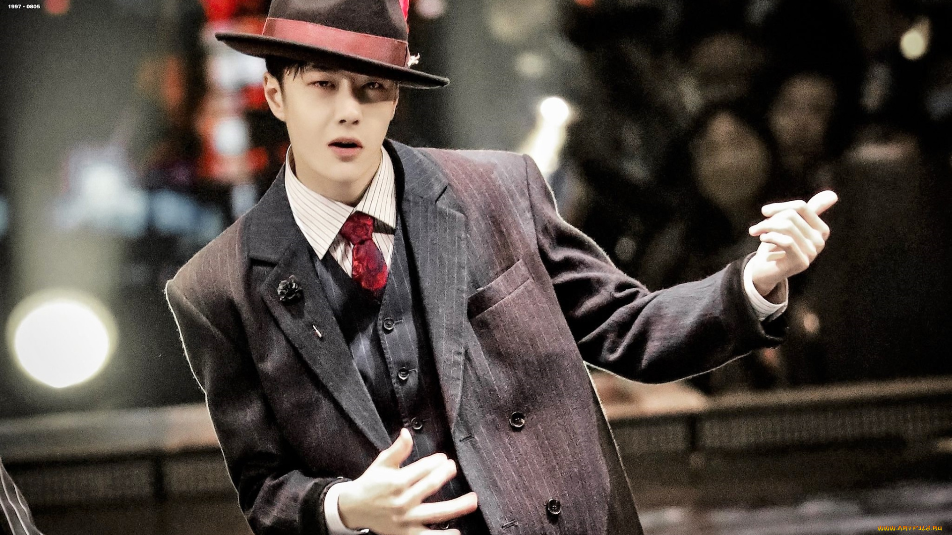 мужчины, wang, yi, bo, костюм, шляпа, танец