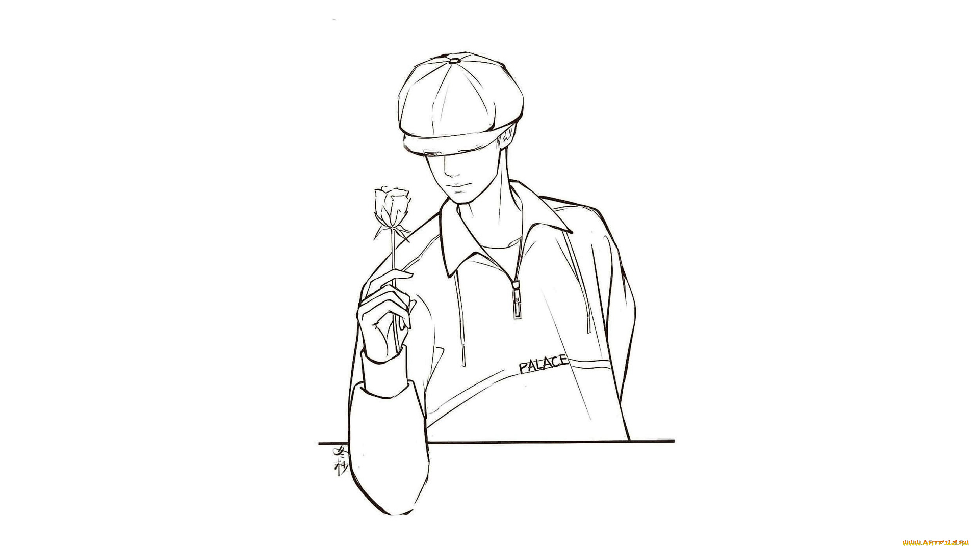 рисованное, люди, ван, ибо, кепка, цветок