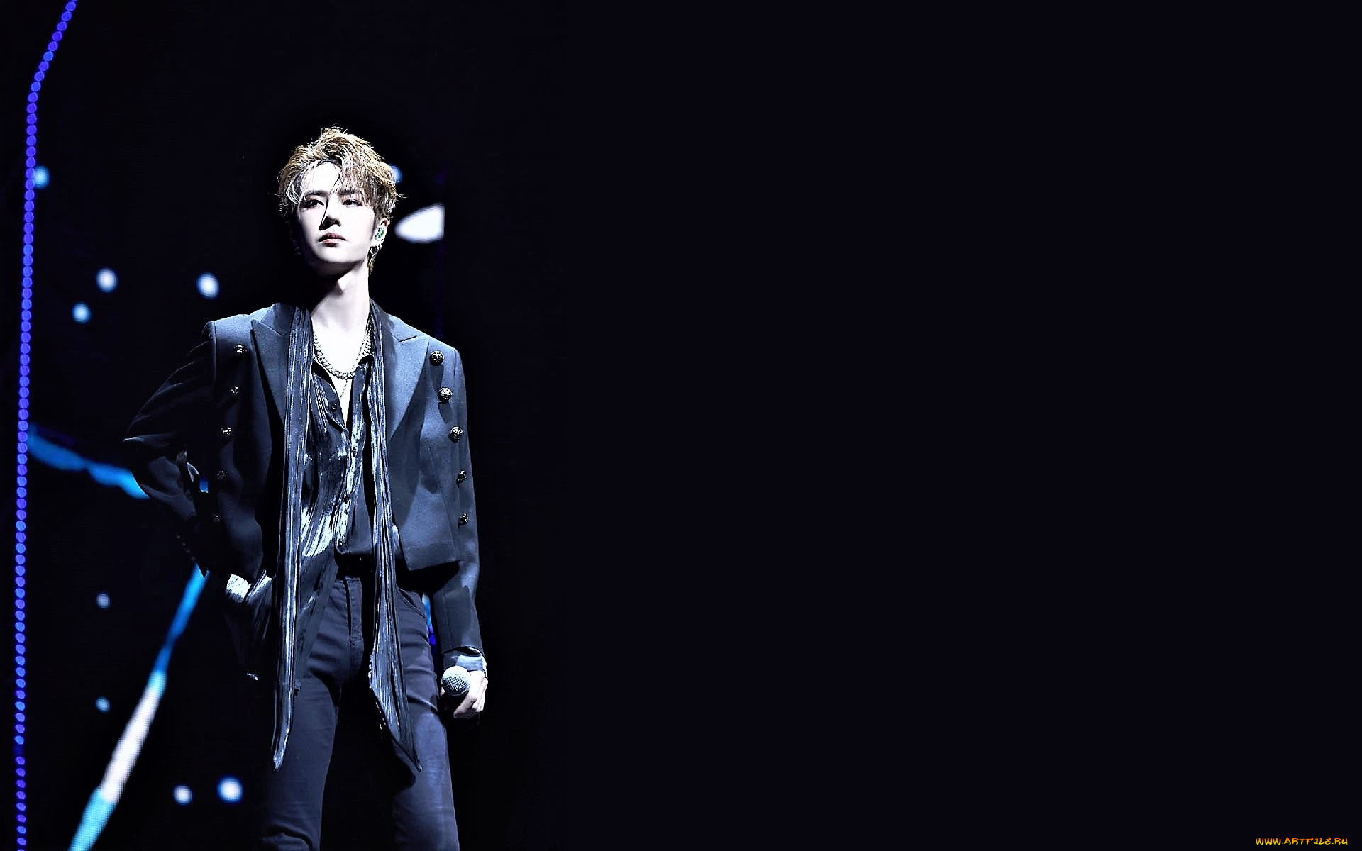 мужчины, wang, yi, bo, актер, певец, шарф, микрофон