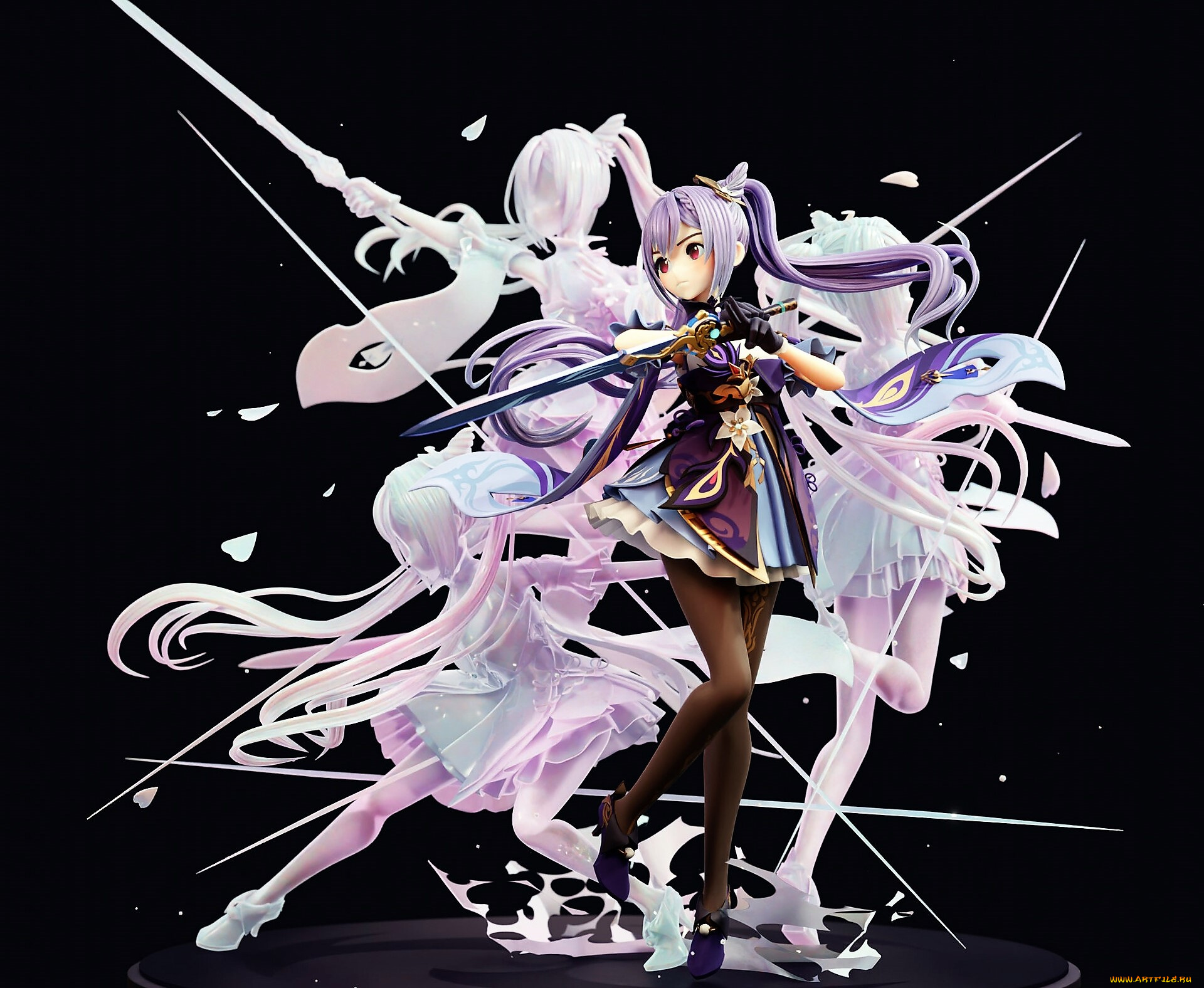 аниме, genshin, impact, девушка, меч, движение