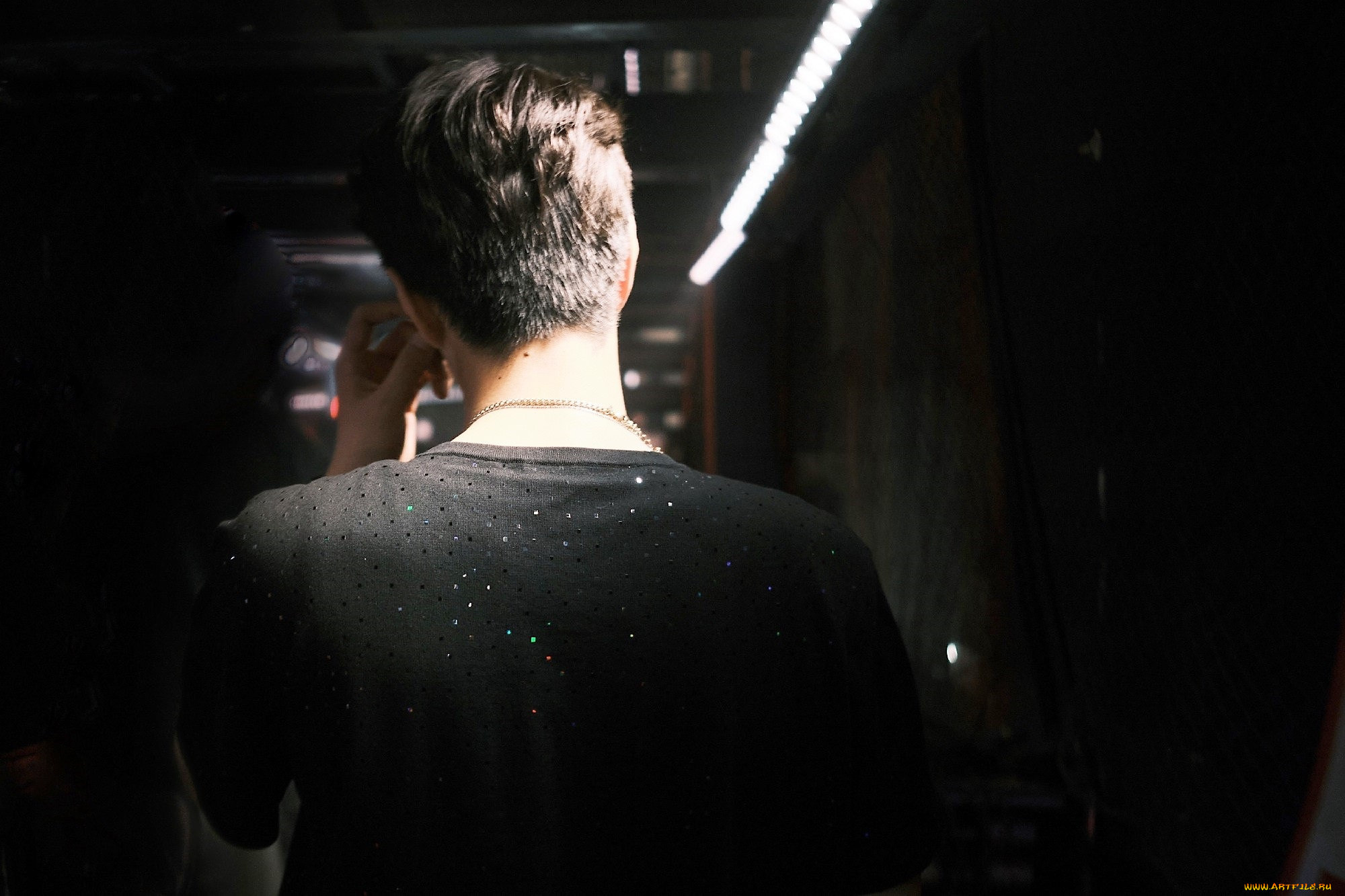 мужчины, wang, yi, bo, спина, футболка, блестки