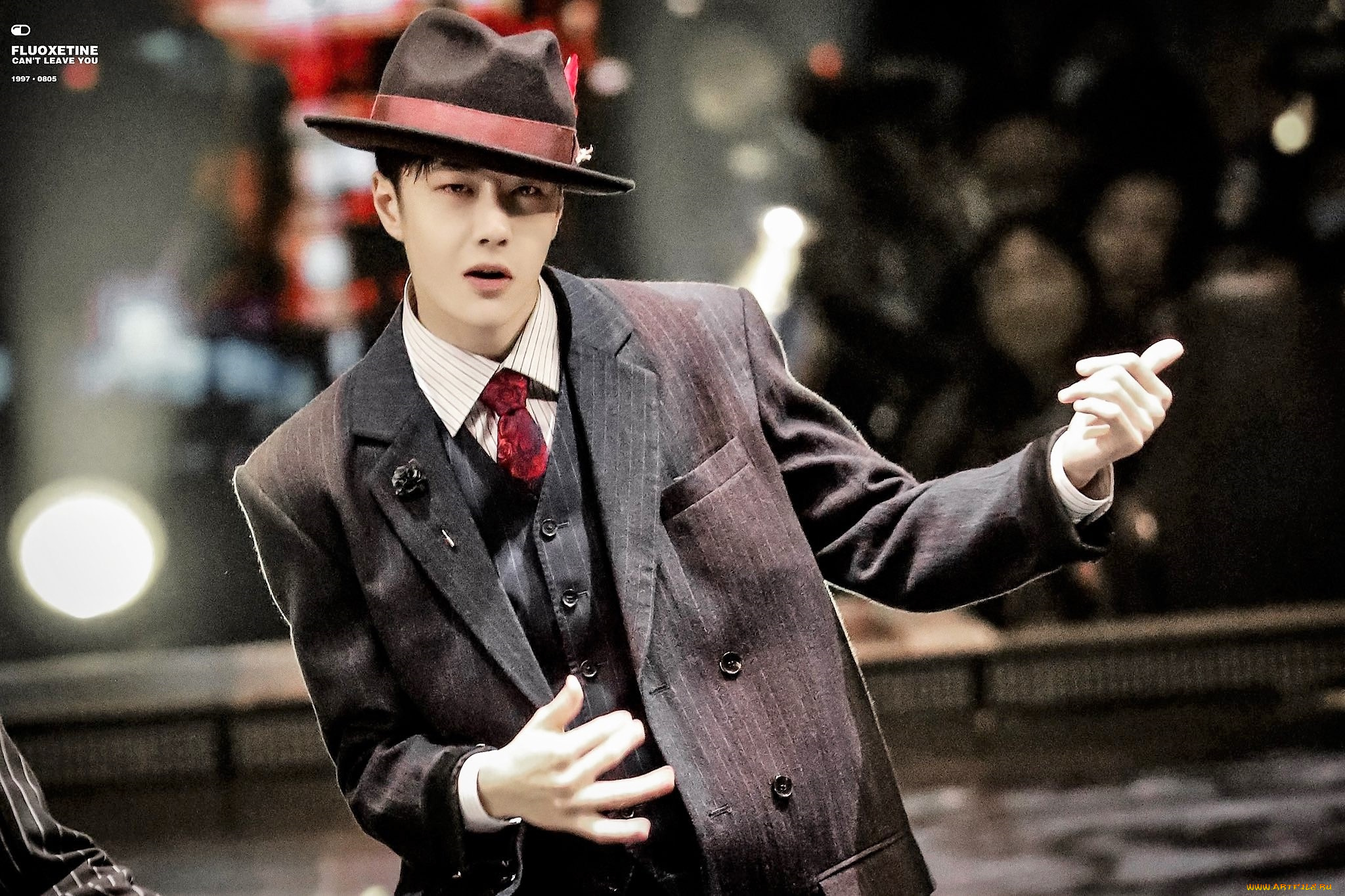 мужчины, wang, yi, bo, костюм, шляпа, танец