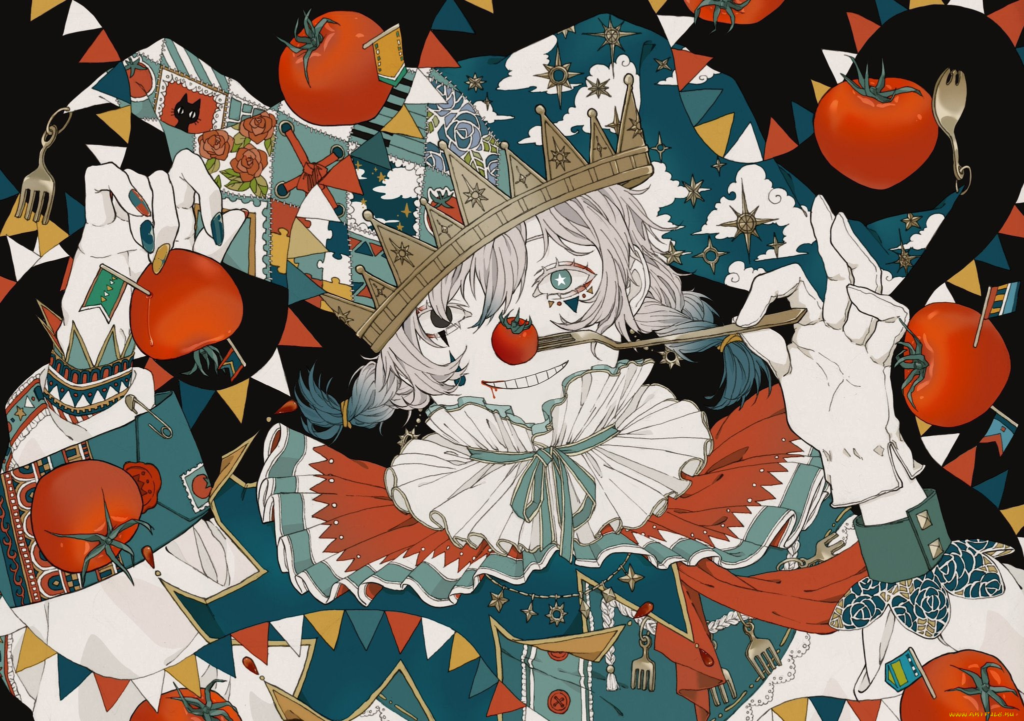 аниме, unknown, , другое, , клоун, помидоры, корона