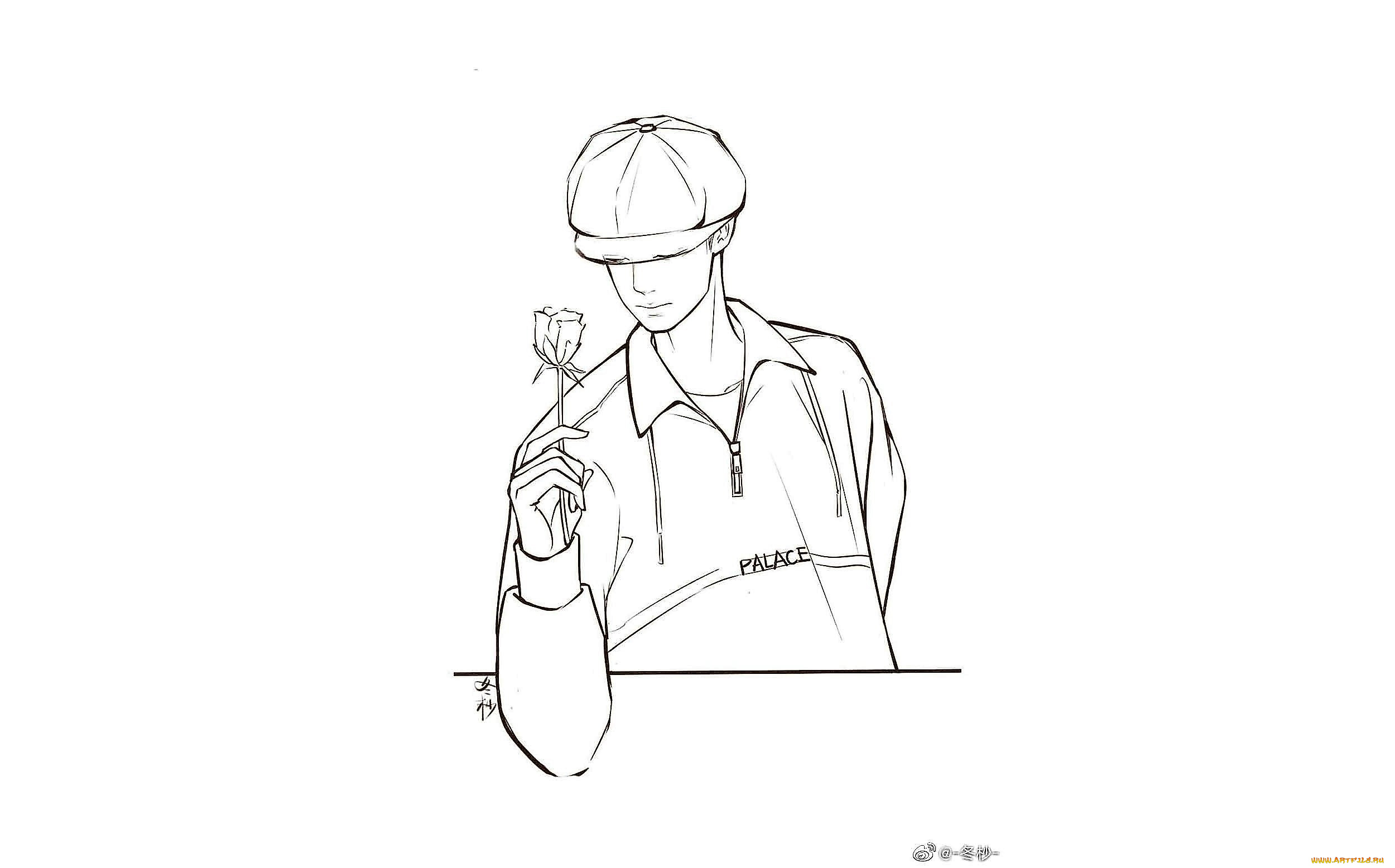 рисованное, люди, ван, ибо, кепка, цветок