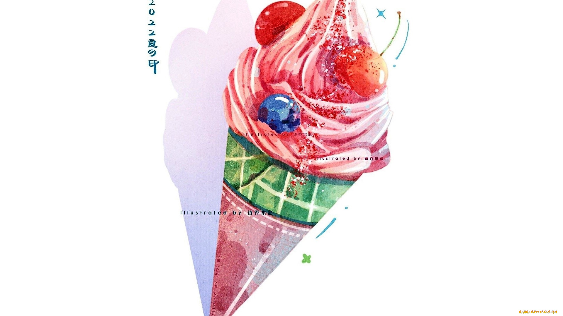 рисованное, еда, мороженое, рожок