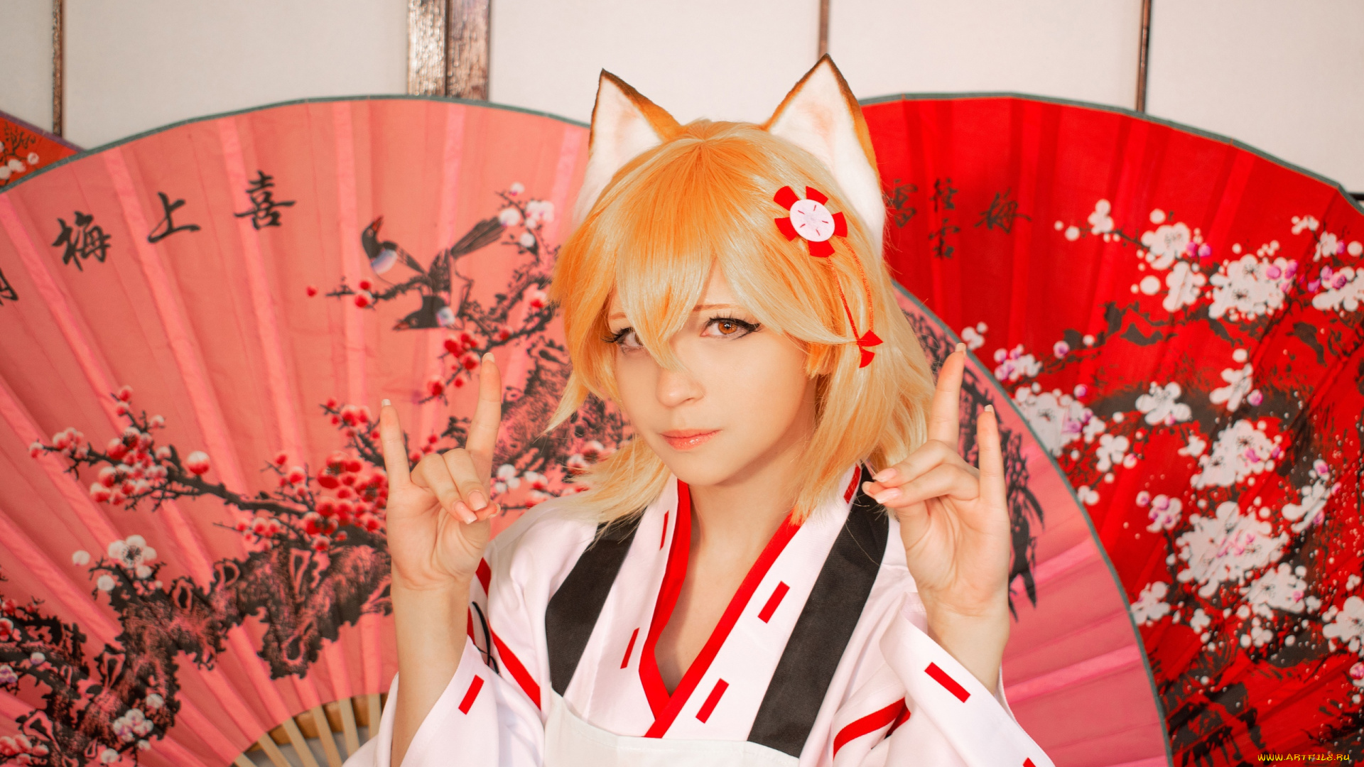 yameeka, девушки, -, креатив, , косплей, образ, костюм, ушки, веера