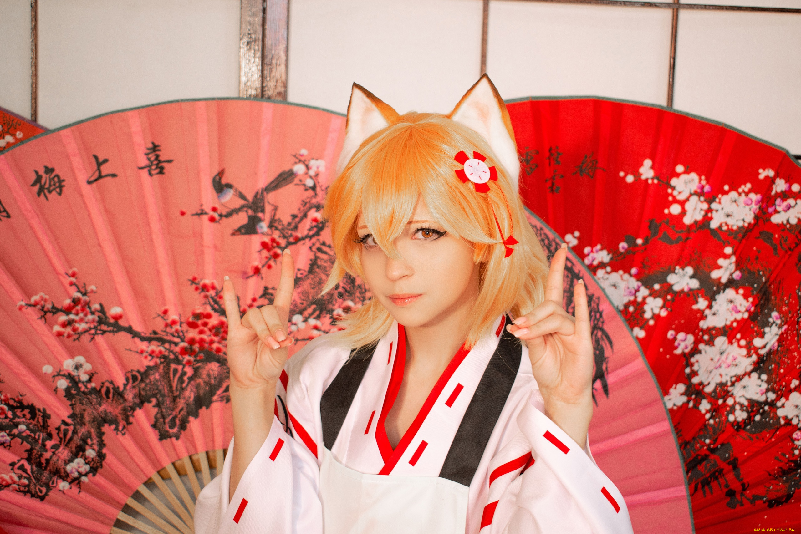 yameeka, девушки, -, креатив, , косплей, образ, костюм, ушки, веера