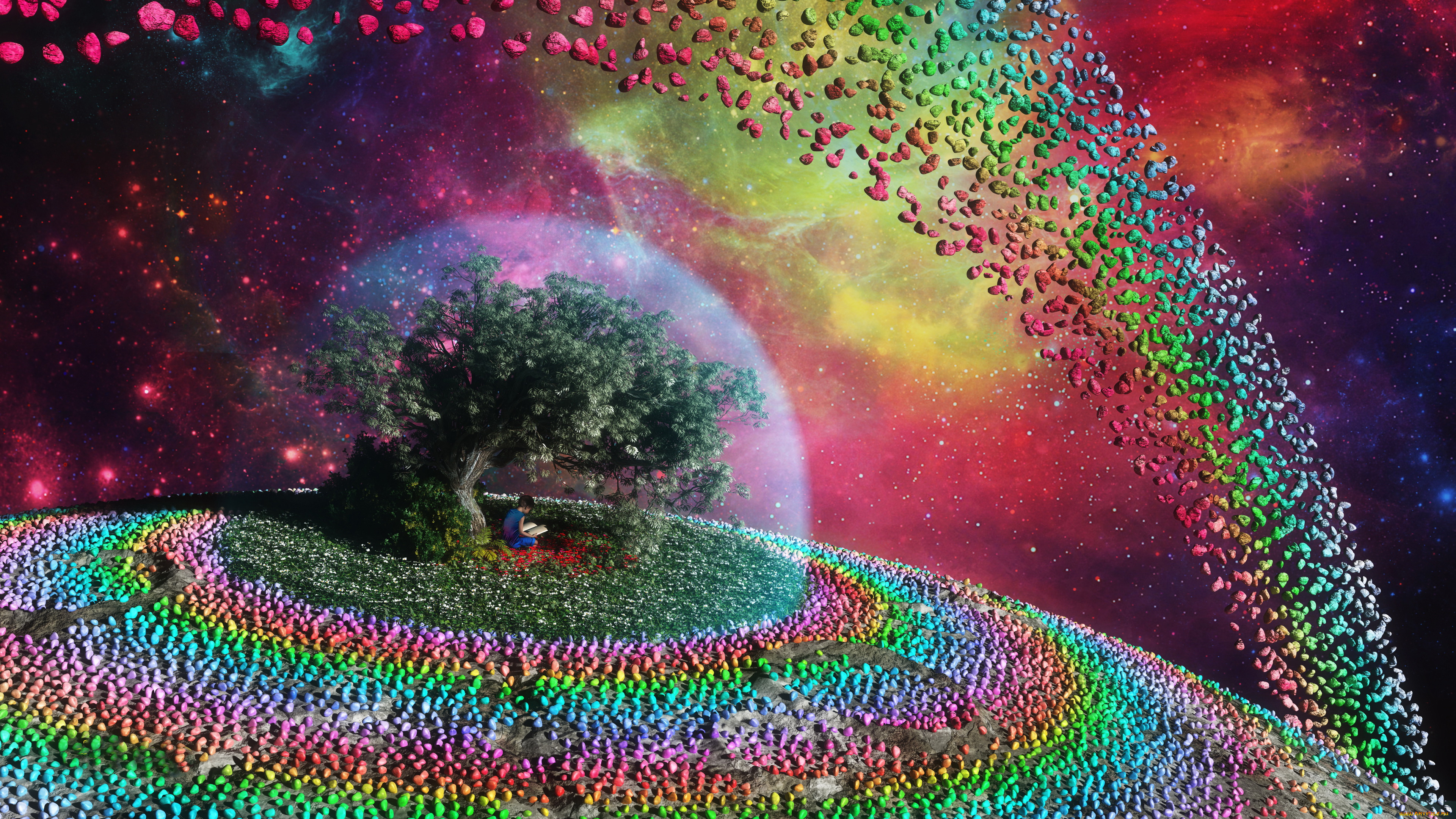 3д, графика, абстракция, , abstract, ребенок, дерево, книга