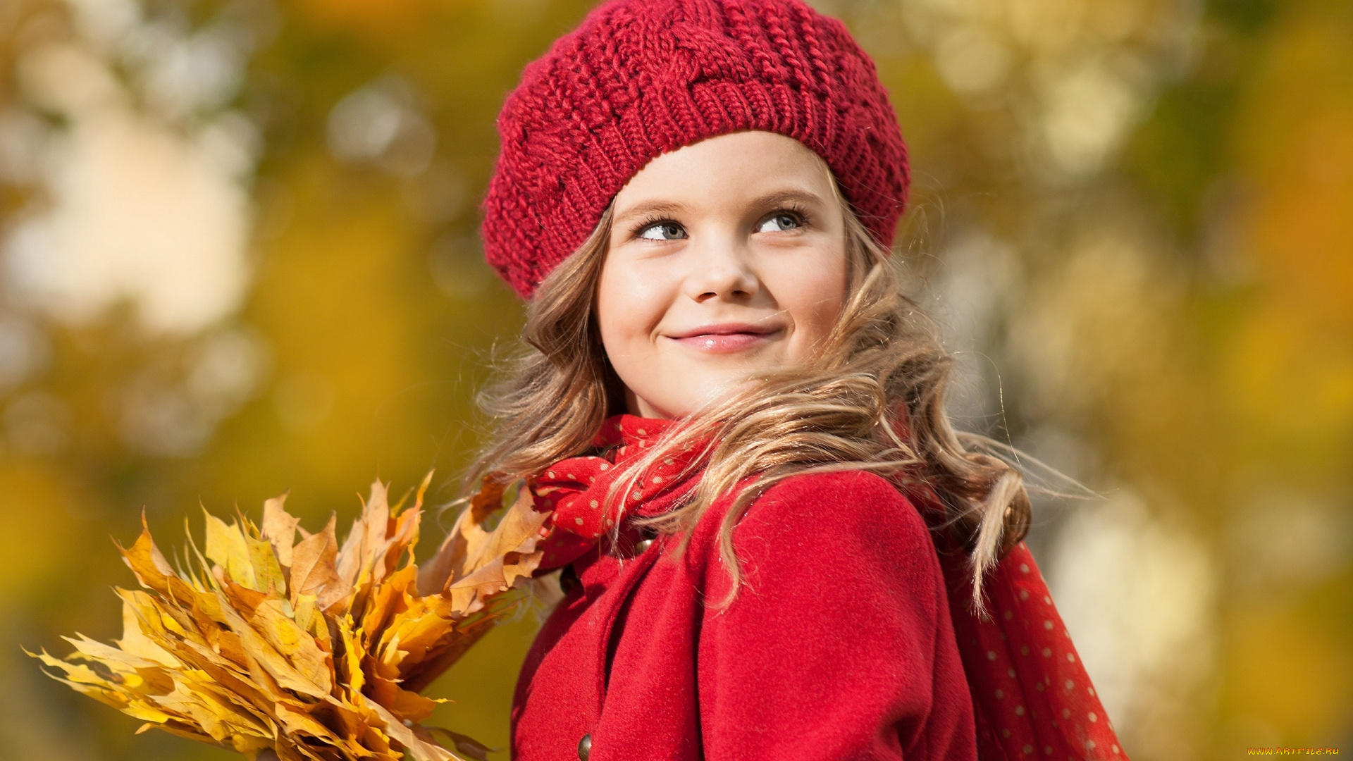 разное, дети, девочка, берет, шарф, листья