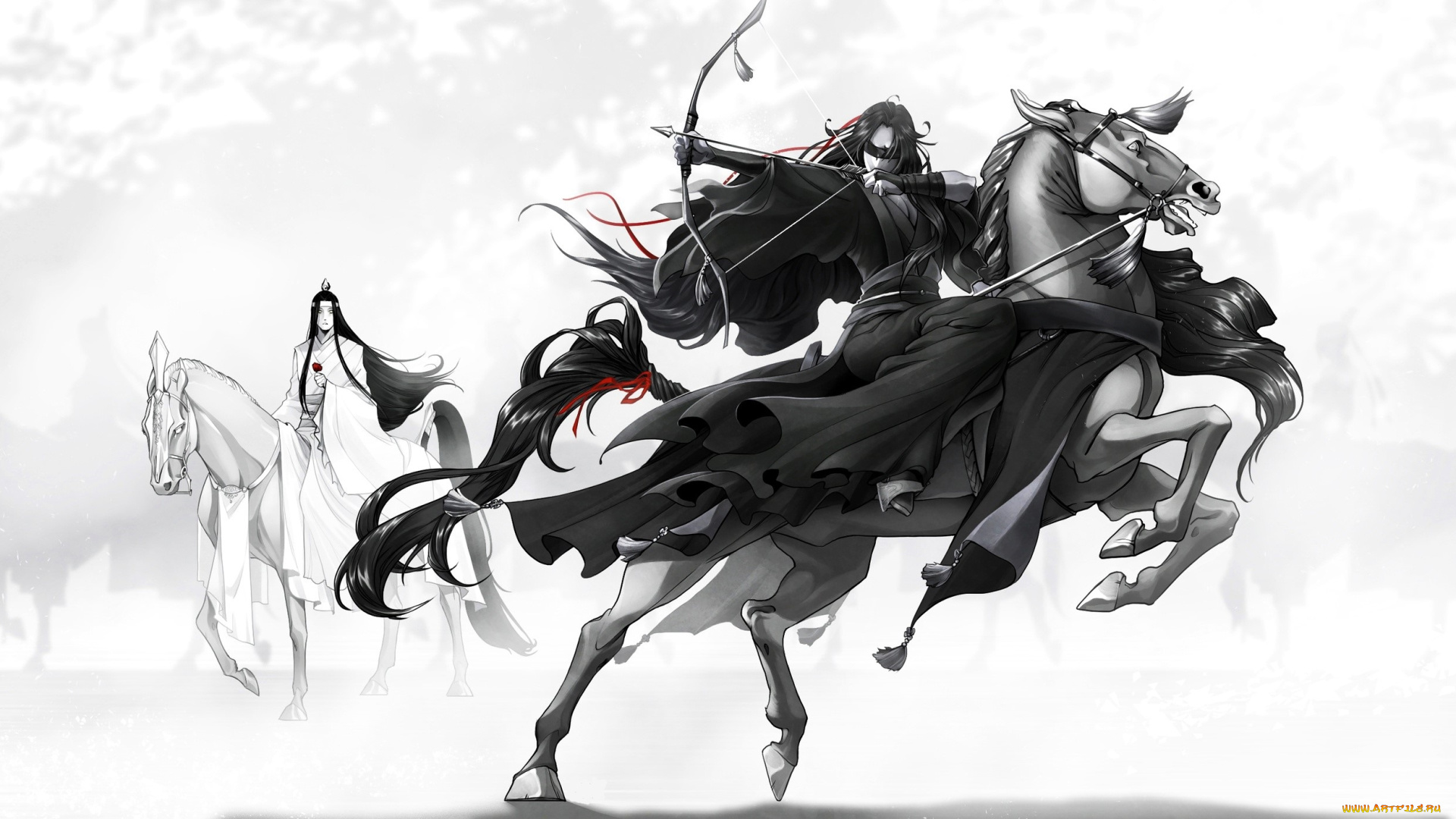 аниме, mo, dao, zu, shi, лань, ванцзи, вэй, усянь, лошади, лук