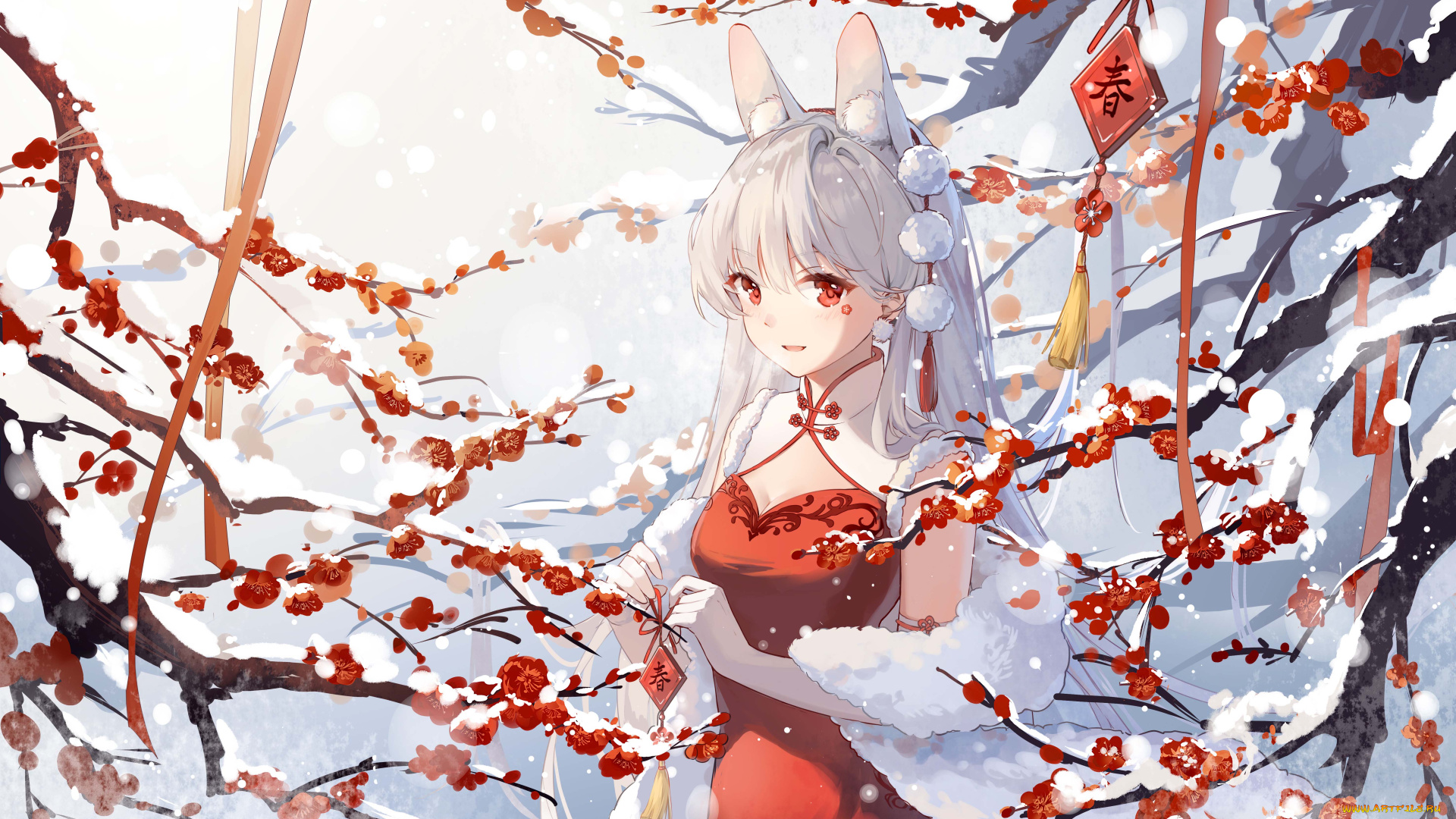 аниме, зима, , новый, год, , рождество, девушка