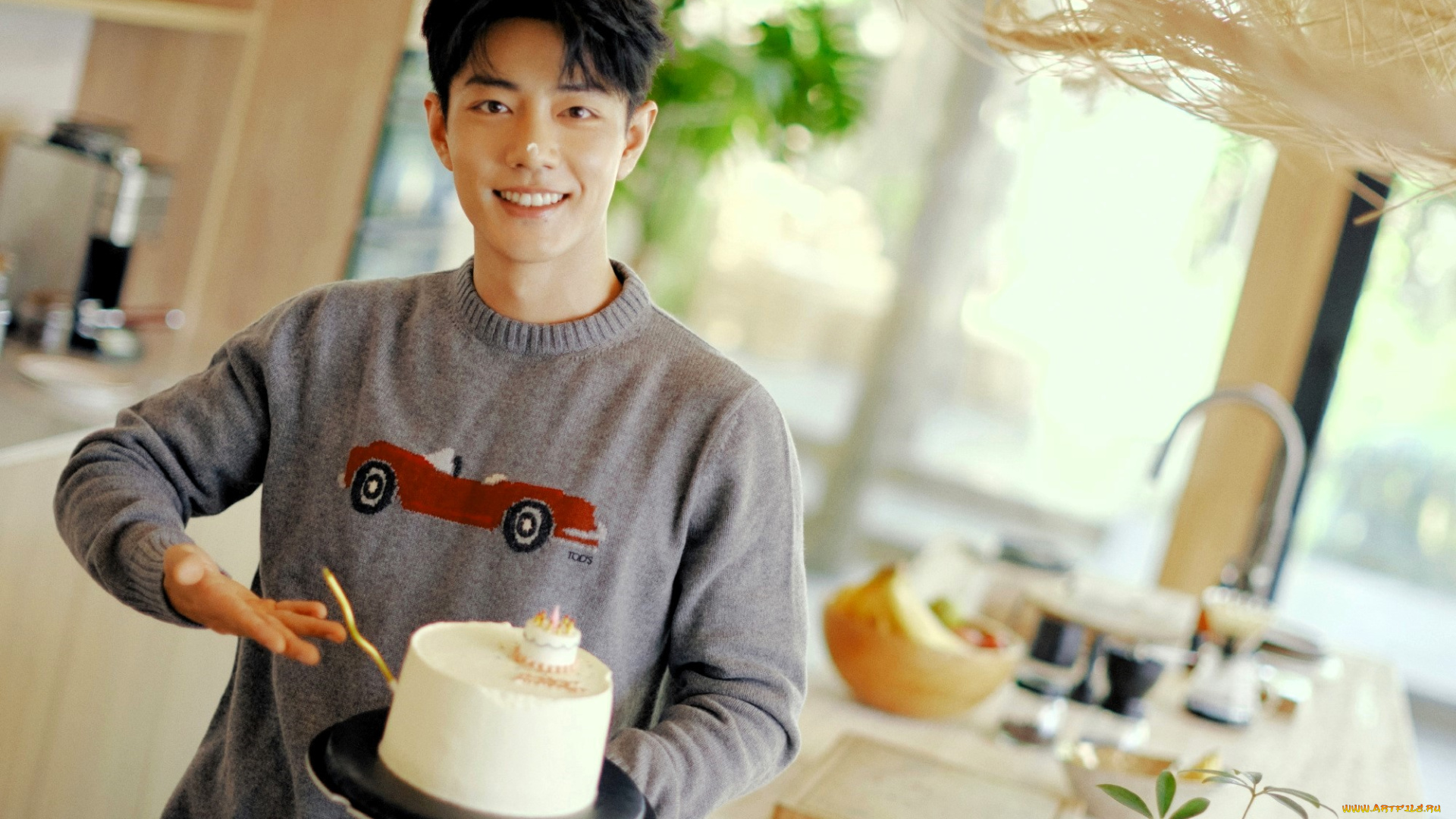 мужчины, xiao, zhan, актер, свитер, торт, кухня