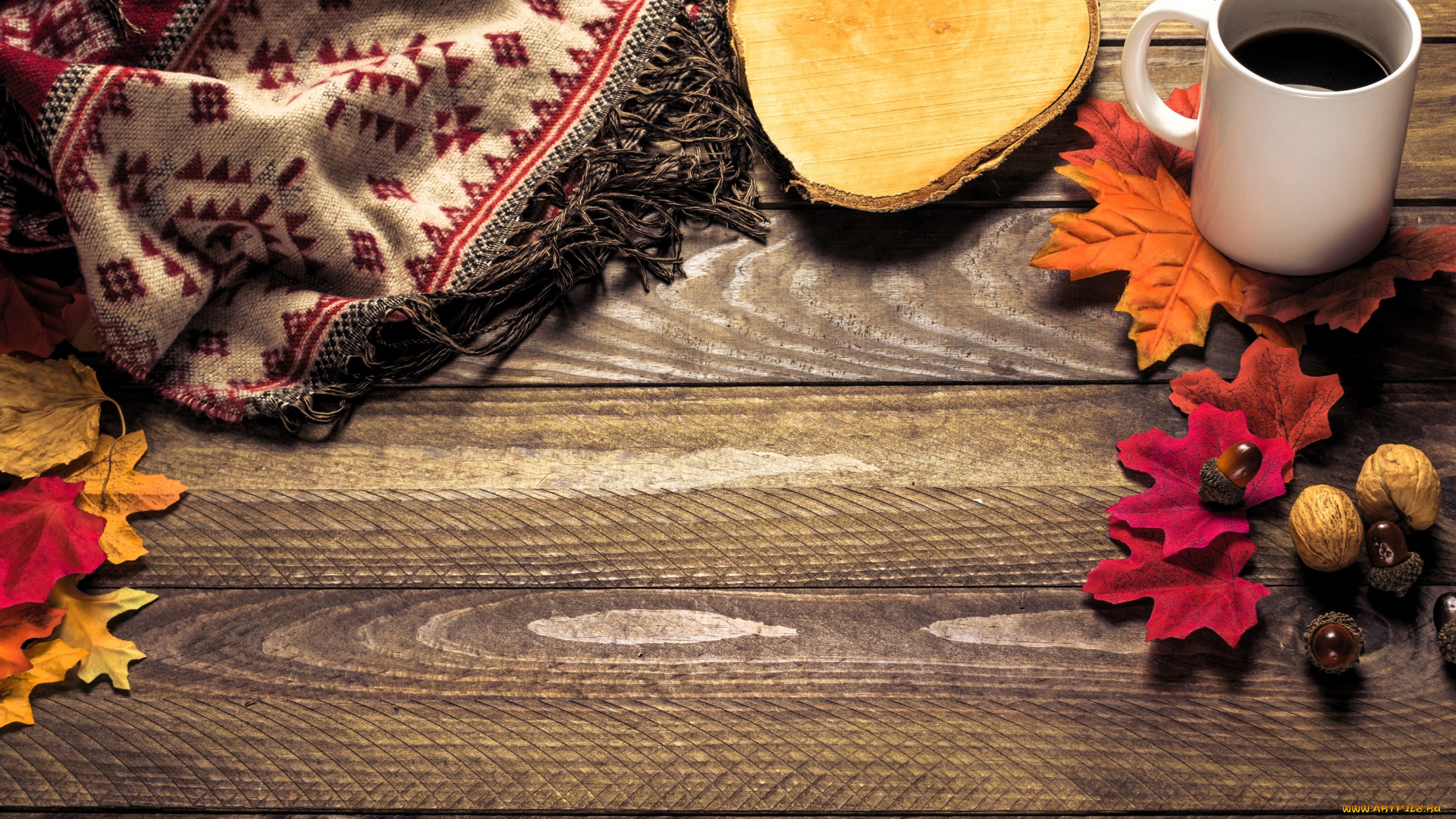 разное, посуда, , столовые, приборы, , кухонная, утварь, полотенце, столешница, листья, плашка, орехи, желуди, чашка, кофе