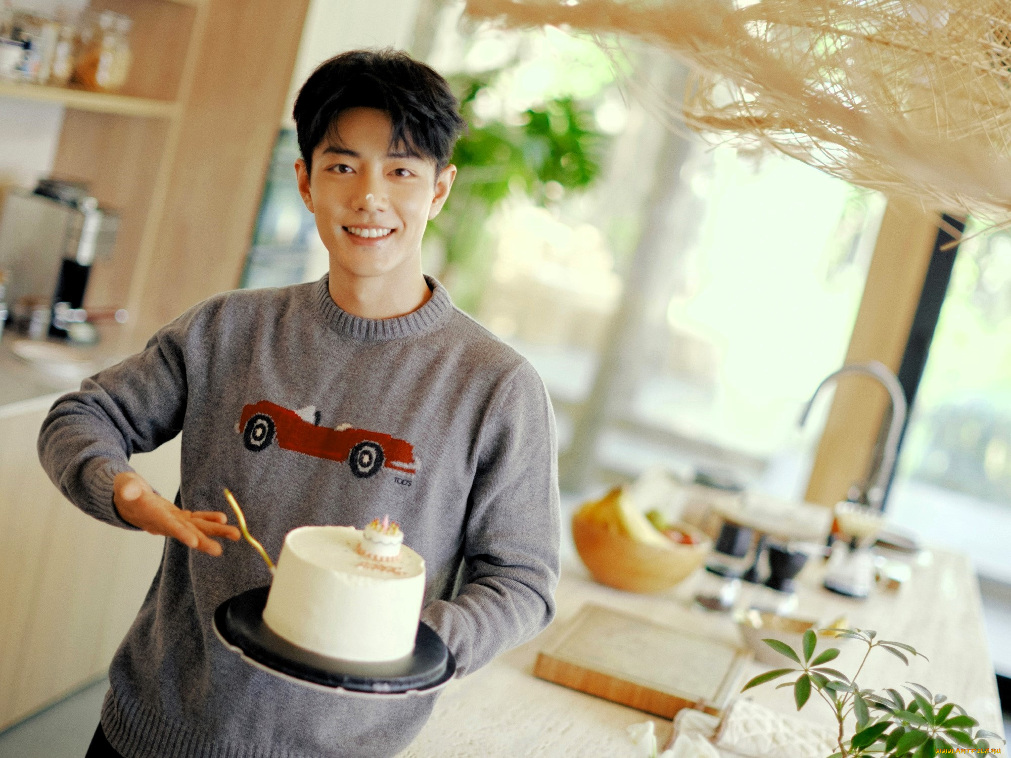 мужчины, xiao, zhan, актер, свитер, торт, кухня