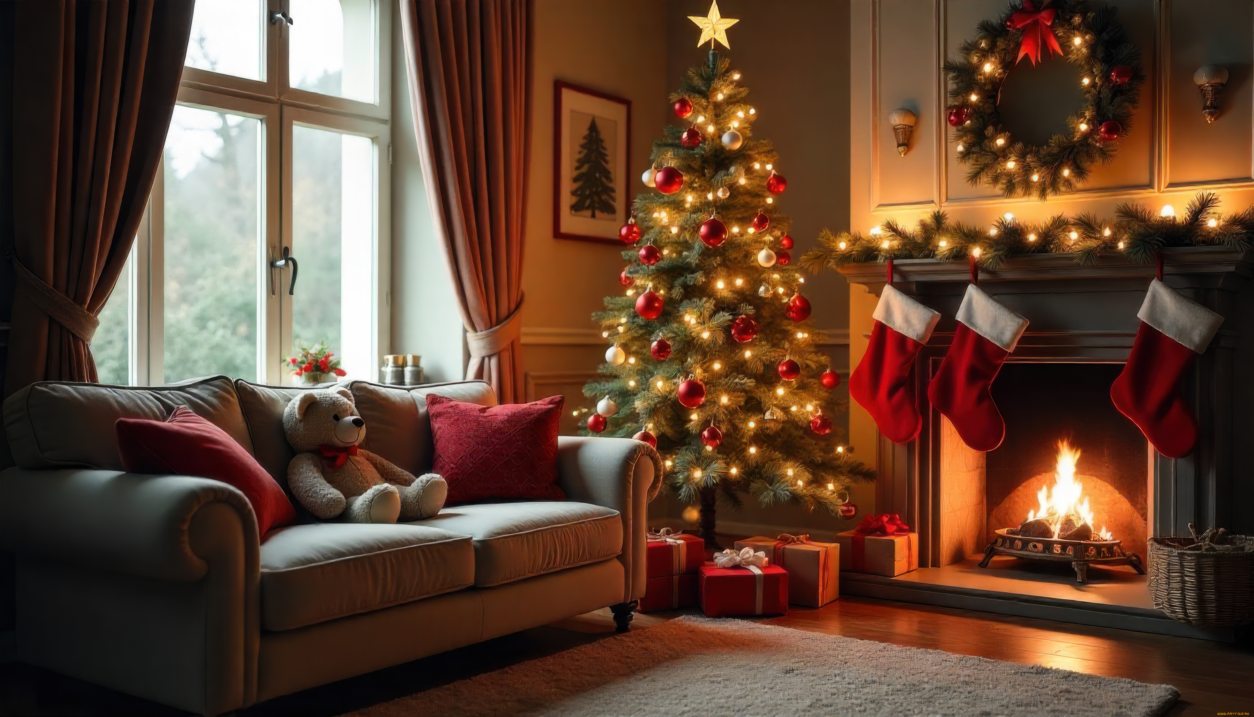 праздничные, новогодний, очаг, новогодняя