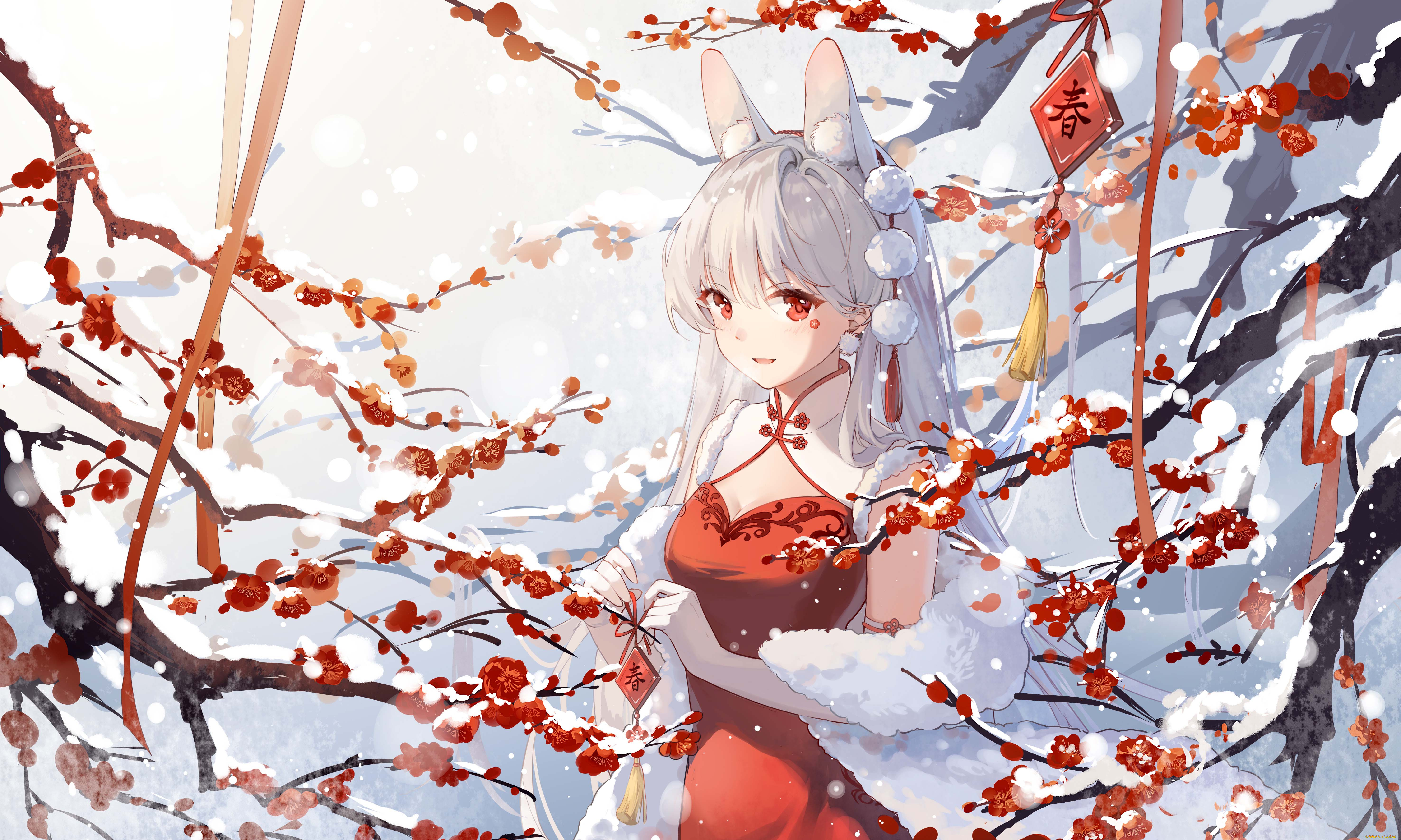 аниме, зима, , новый, год, , рождество, девушка