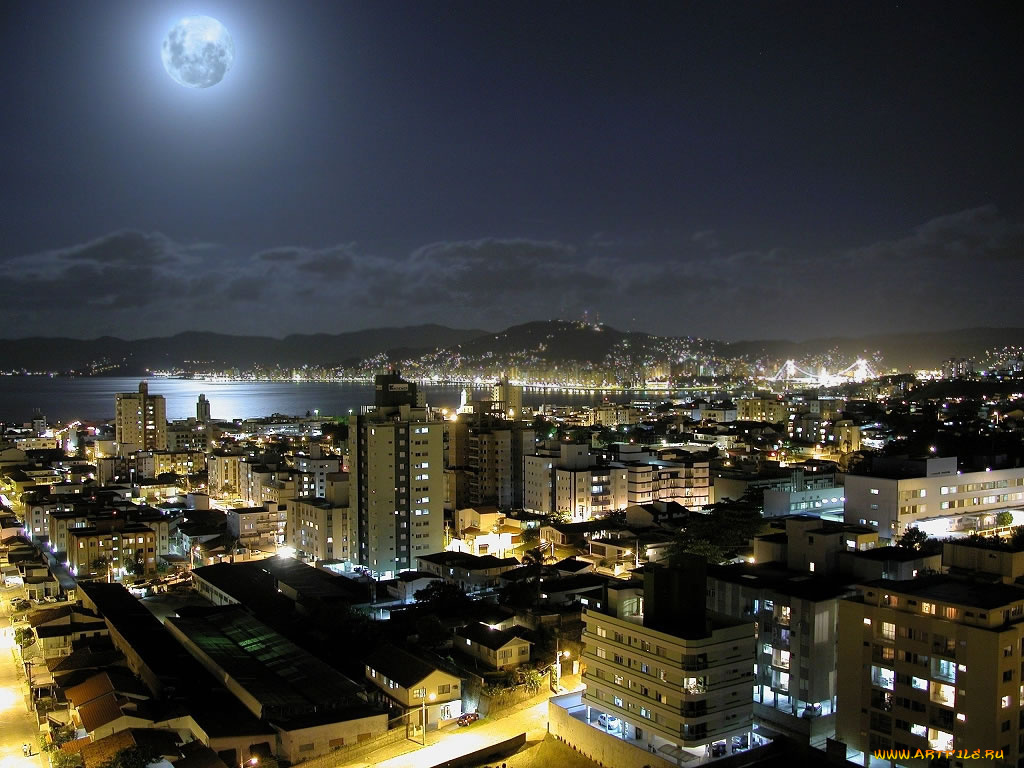 города, огни, ночного