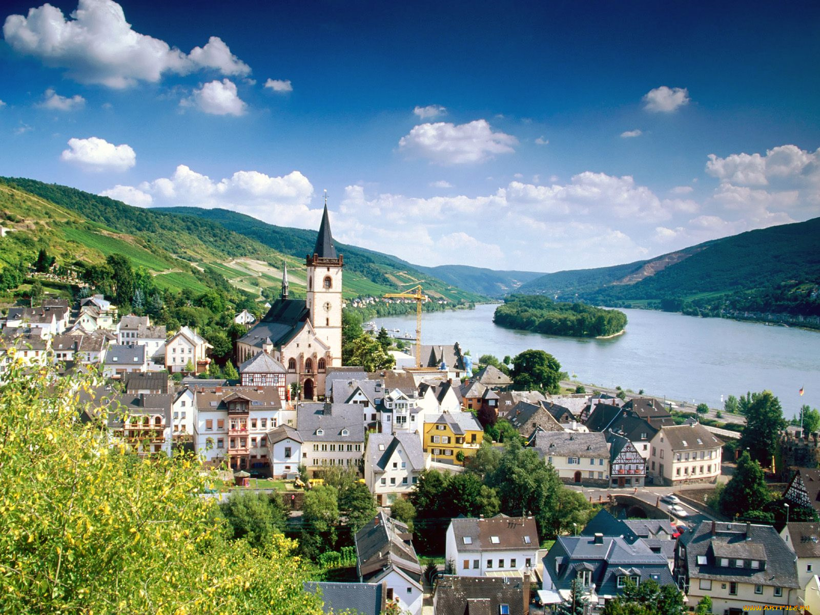 hesse, rhine, river, germany, города, пейзажи
