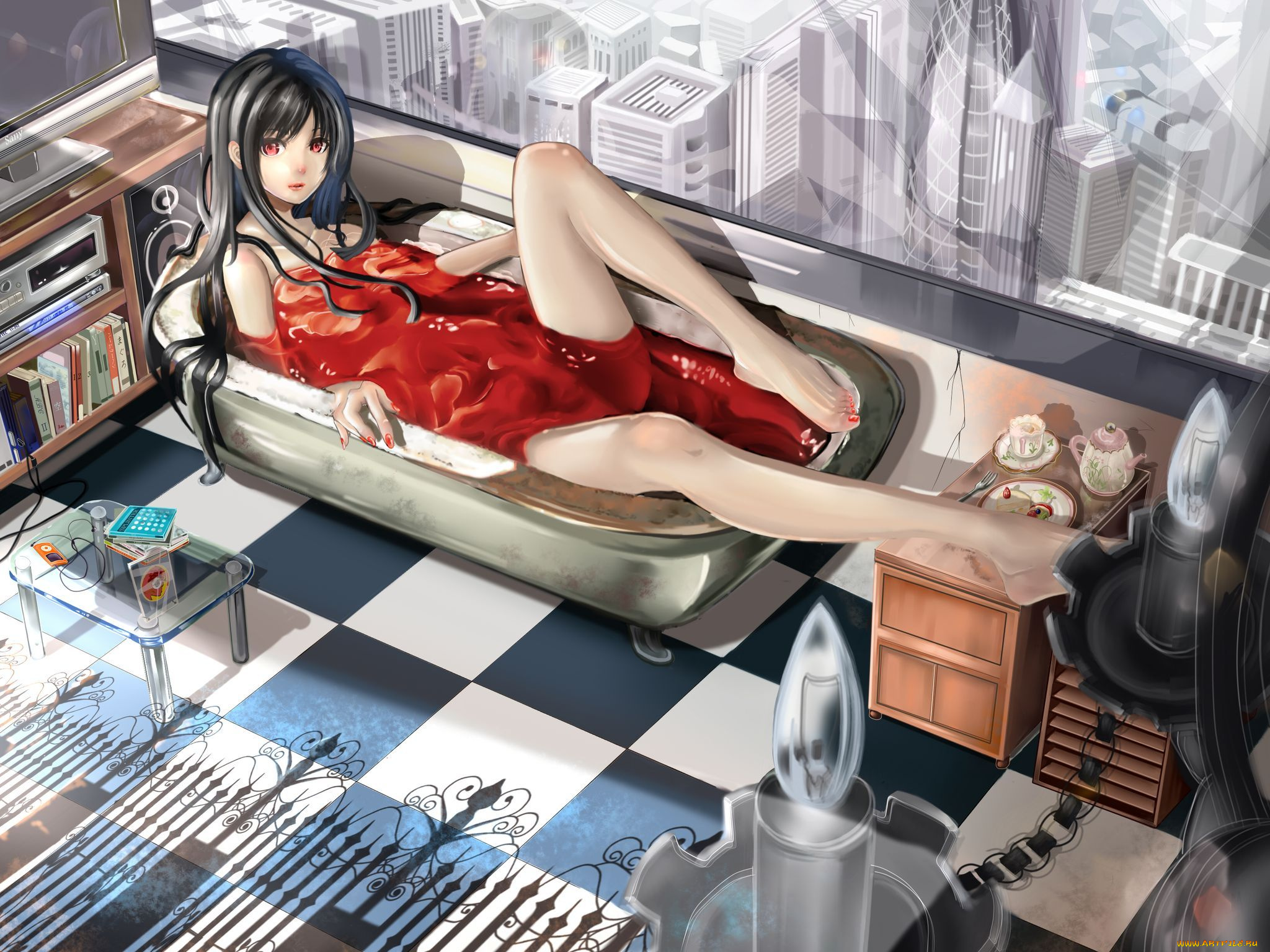 аниме, weapon, blood, technology