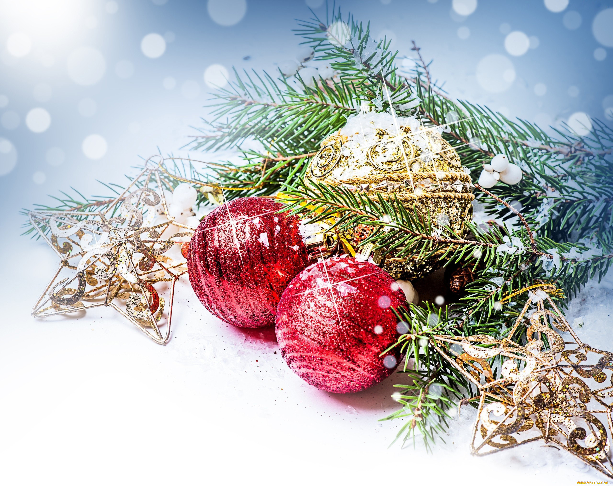 праздничные, шарики, ветка, звездочки