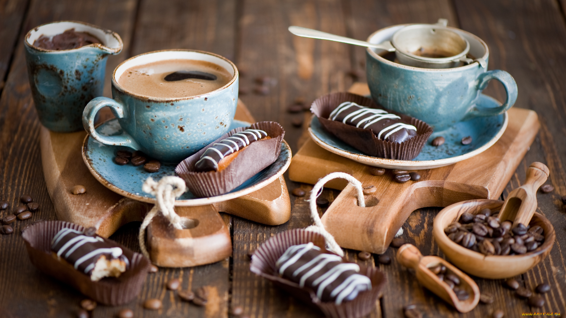 еда, кофе, , кофейные, зёрна, эклеры, кофейные, зёрна, натюрморт