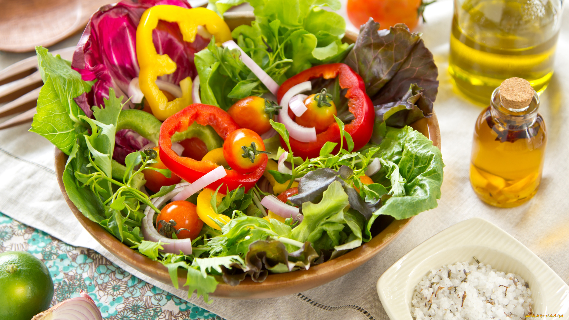 еда, салаты, , закуски, масло, салат, помидоры, перец