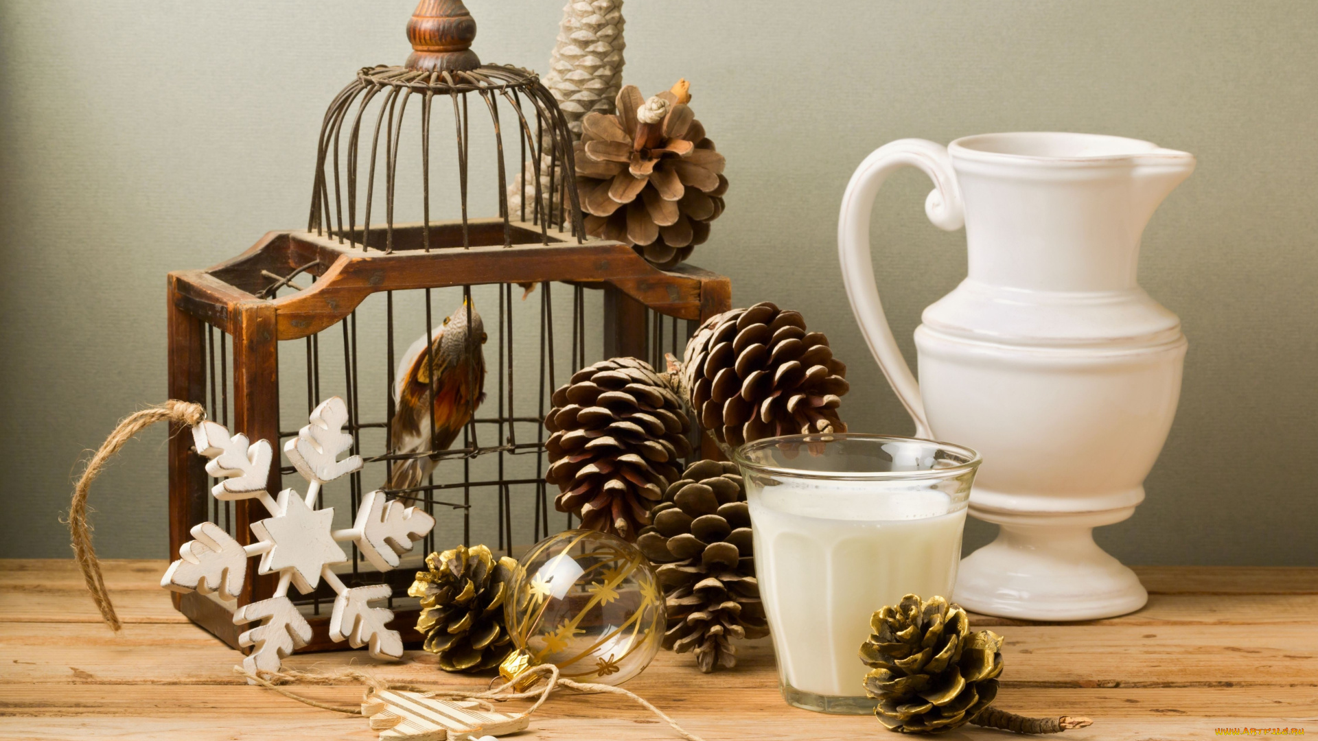 праздничные, -, разное, , новый, год, клетка, птичка, шишки, снежинка, шарик, кувшин, молоко, стакан