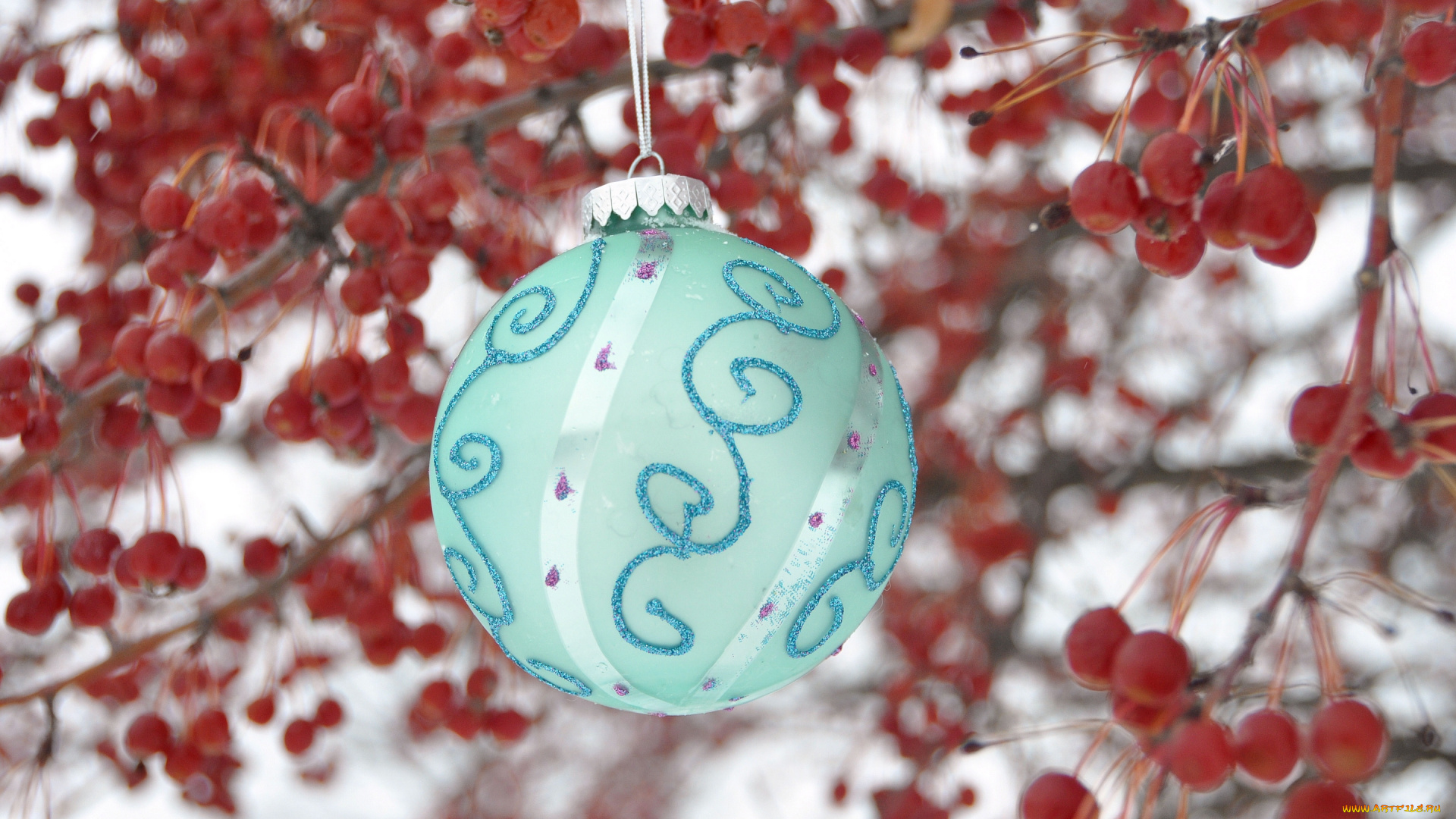 праздничные, шарики, шарик, ягоды, ветки