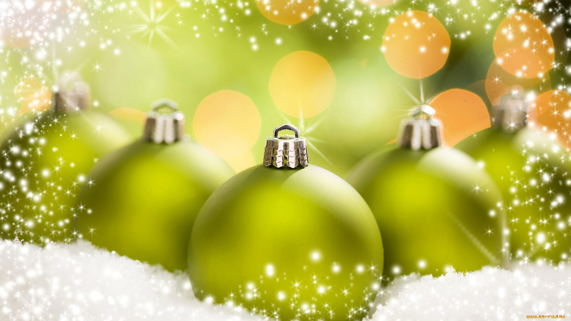 праздничные, шарики, снег, блики