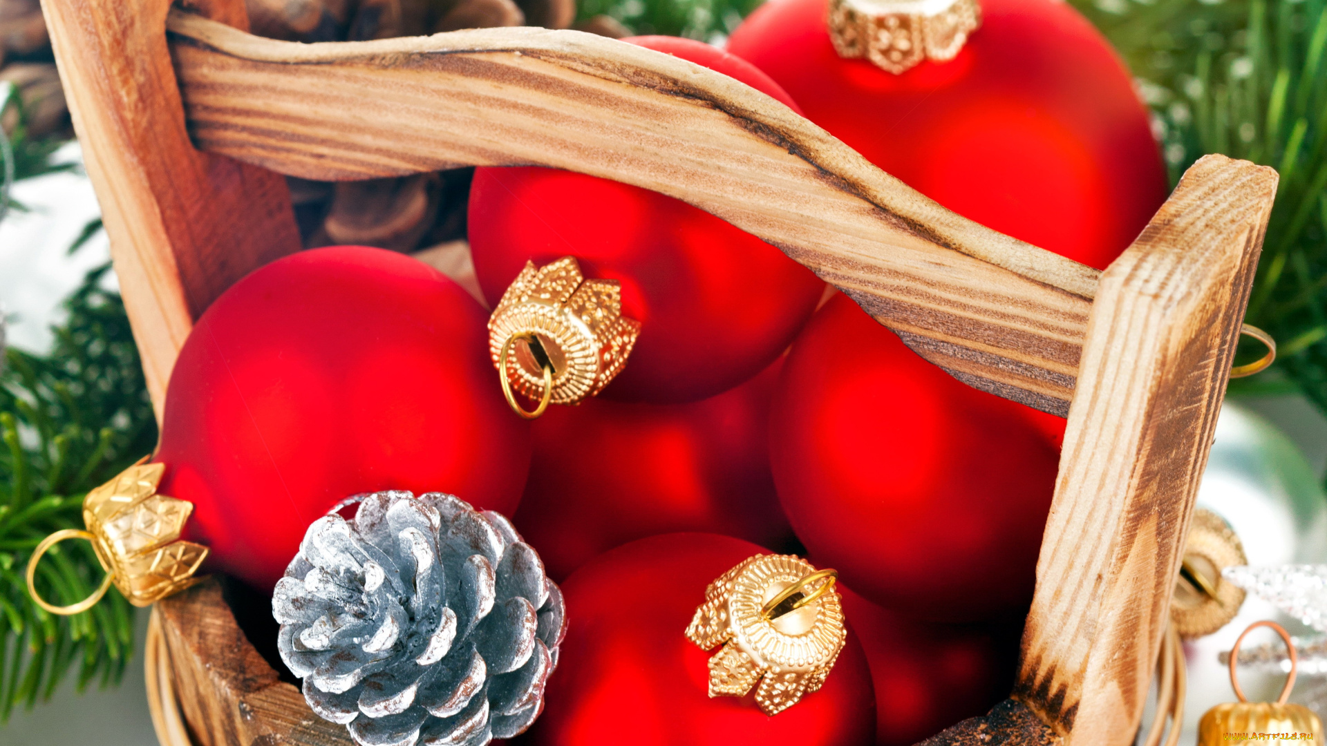 праздничные, шарики, ведро, шишки, алый