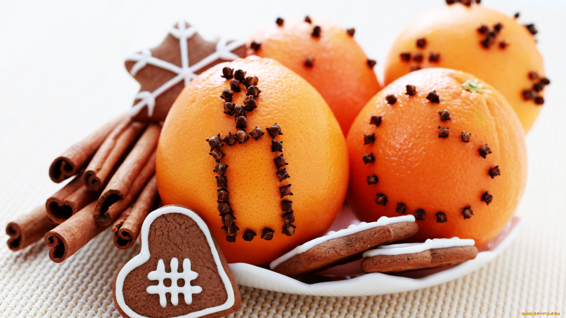 праздничные, угощения, апельсины, печенье, корица, гвоздика