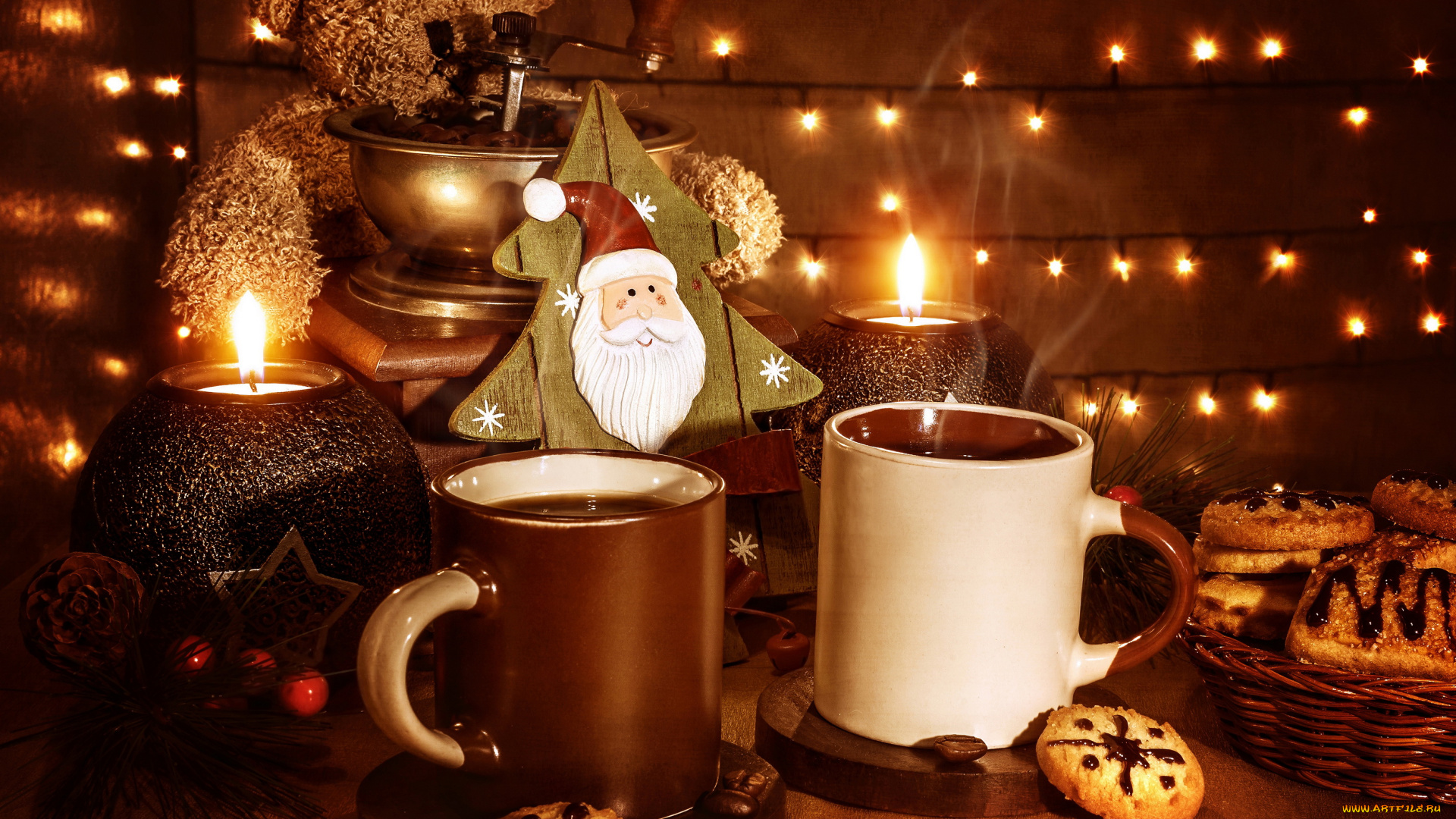 праздничные, угощения, новый, год, угощение, кофе, печенье, свеча