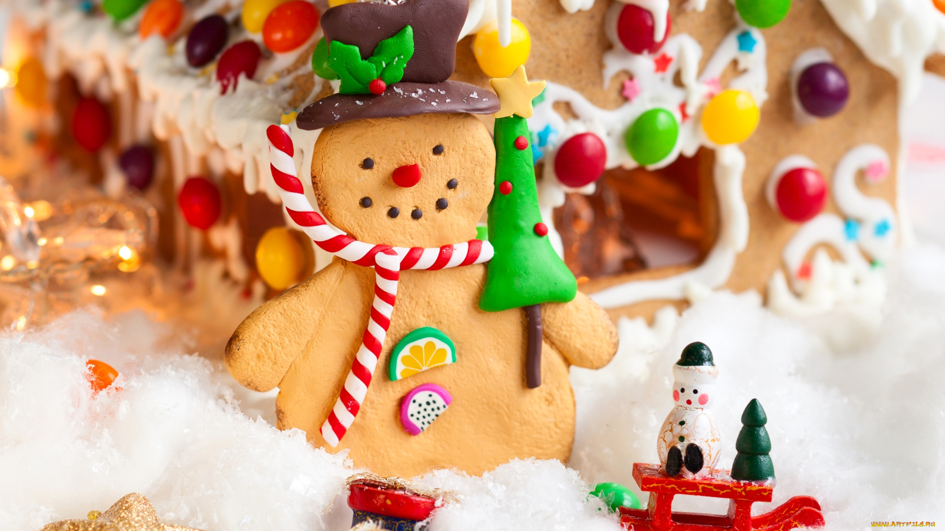 праздничные, угощения, снеговик, пряник, пряничный, домик, игрушки