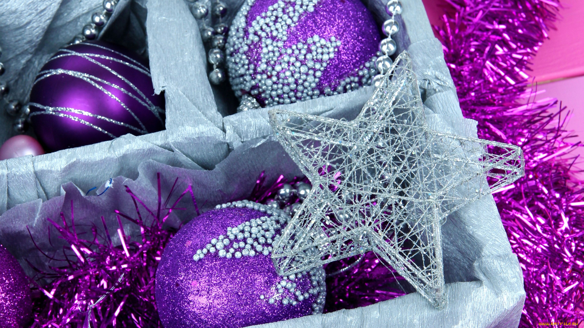 праздничные, украшения, шарики, звезда, гирлянда, коробка