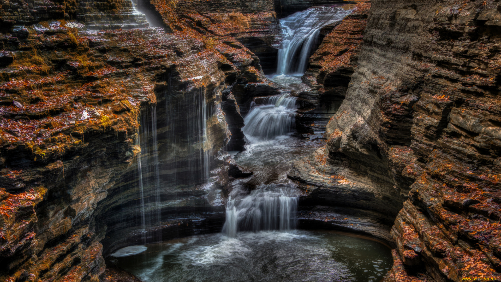 природа, водопады, река, каньон, водопад