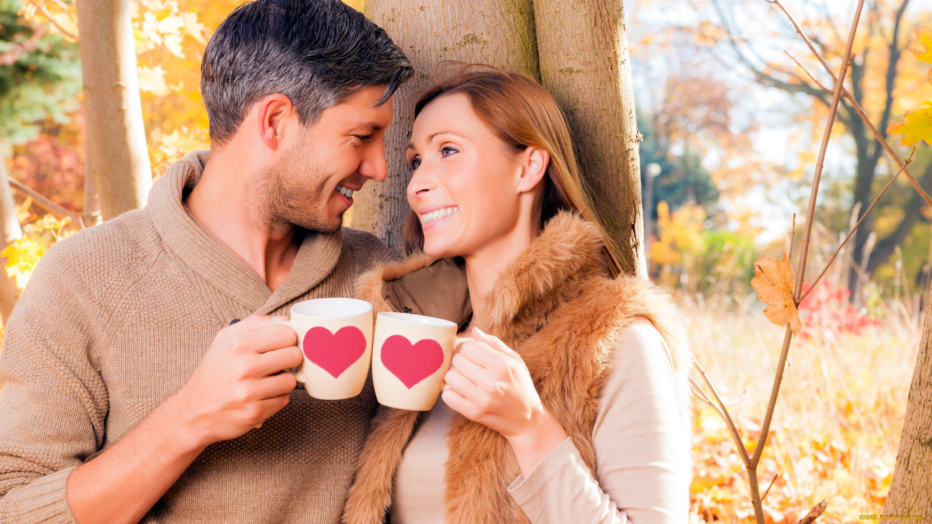 разное, мужчина, женщина, чашки, осень, влюбленные, кофе