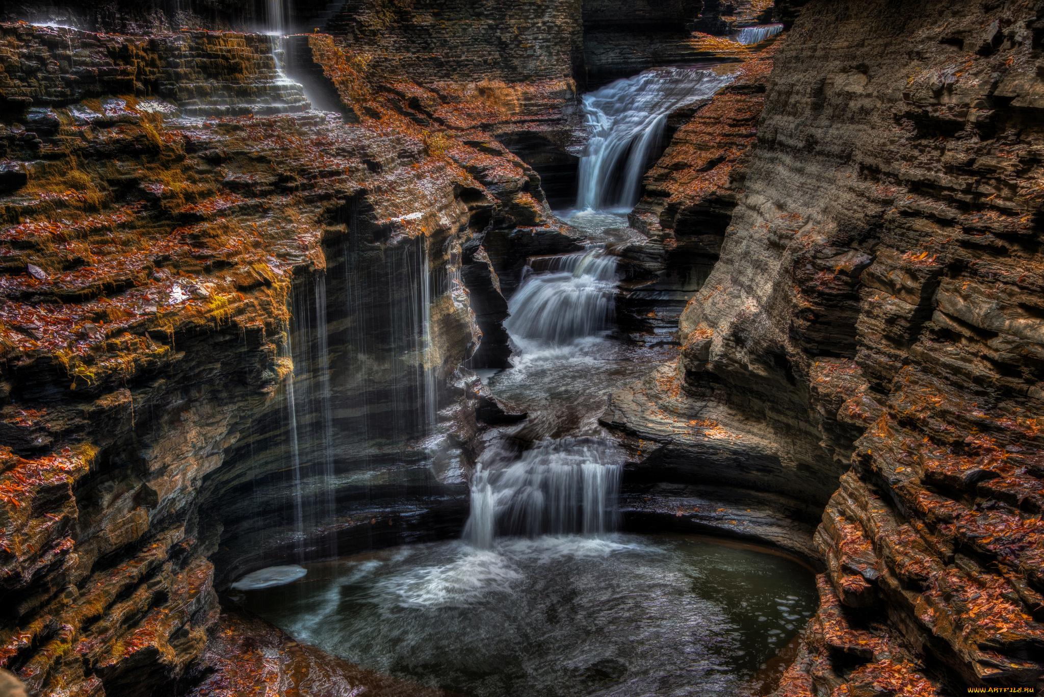 природа, водопады, река, каньон, водопад