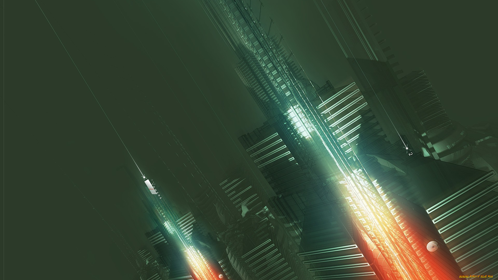 3д, графика, архитектура, , architecture, огни, небоскребы, город, дома, здания