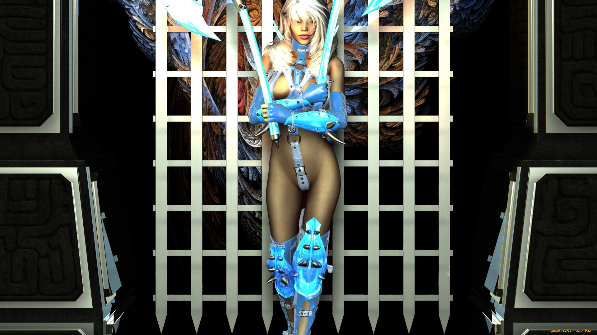 3д, графика, фантазия, , fantasy, девушка, взгляд, фон, оружие