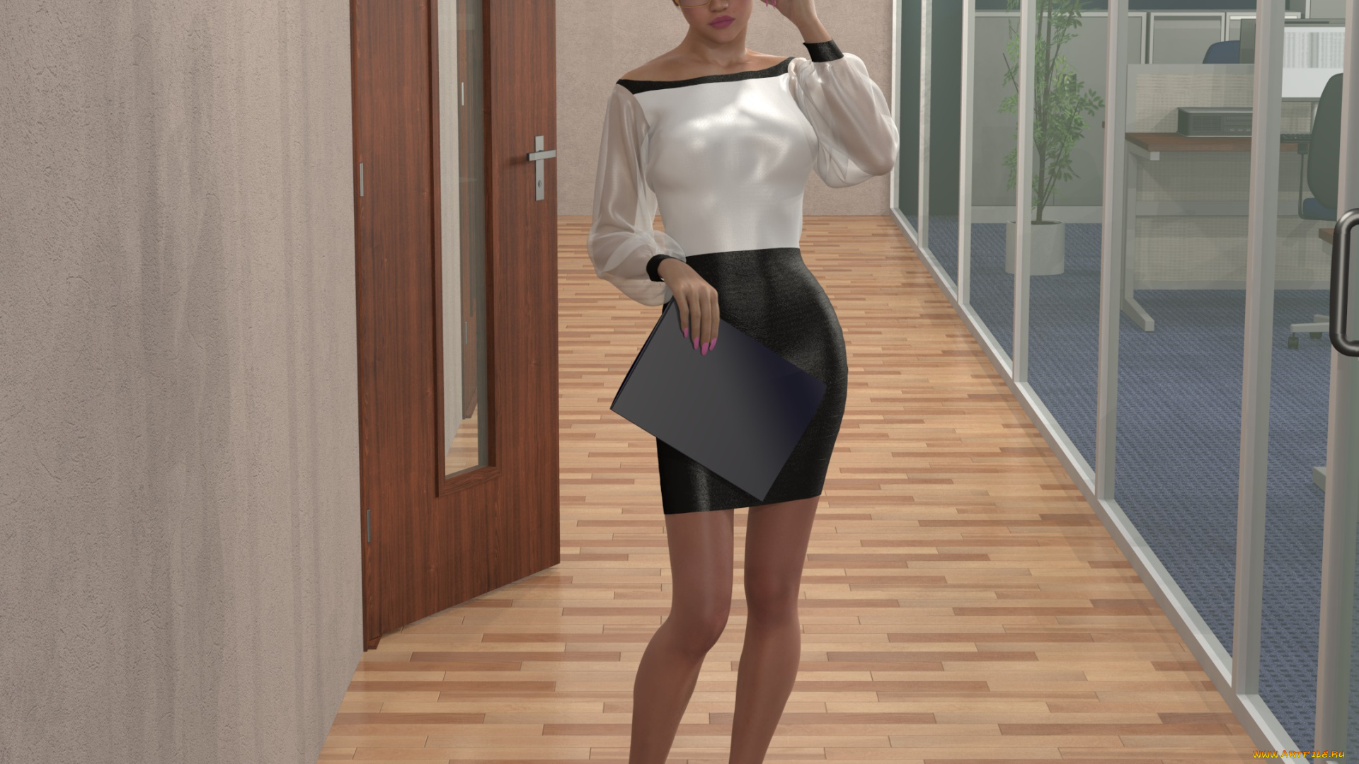 3д, графика, люди, , people, девушка, фон, коридор, взгляд