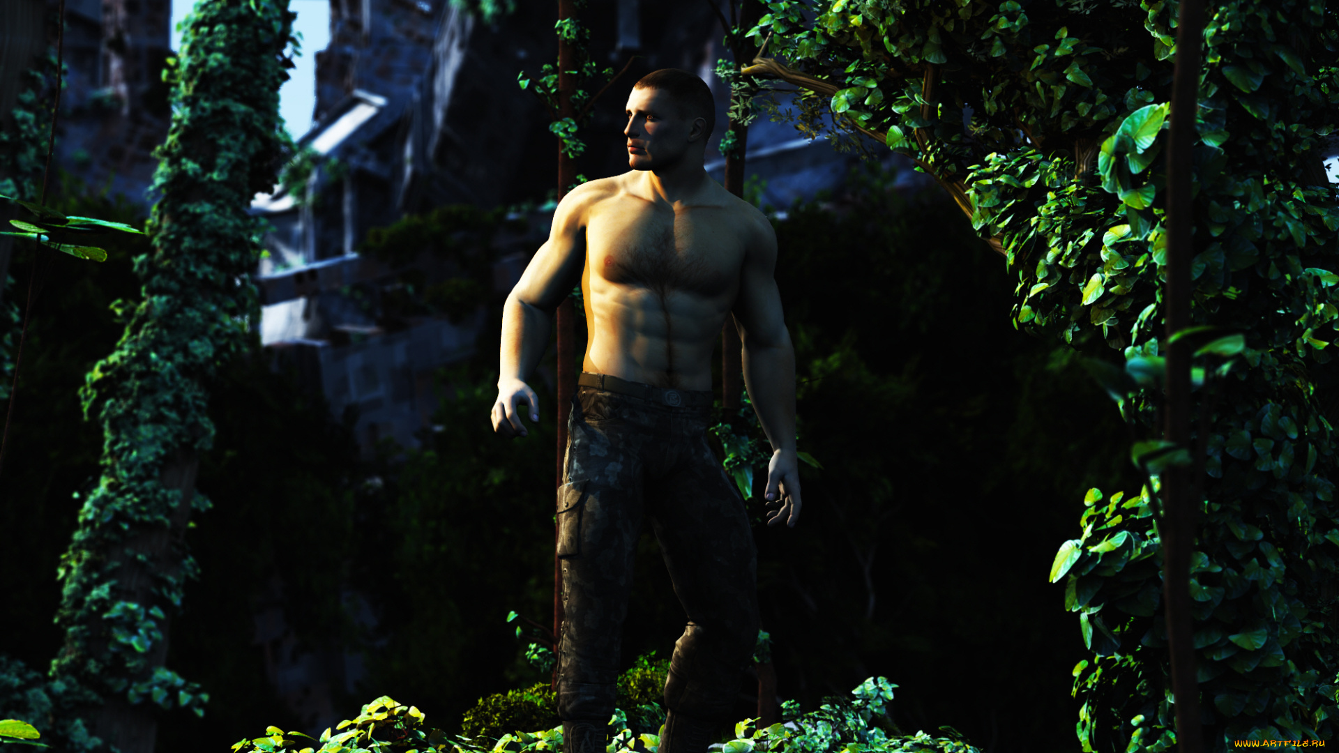3д, графика, люди, , people, растения, джунгли, мужчина