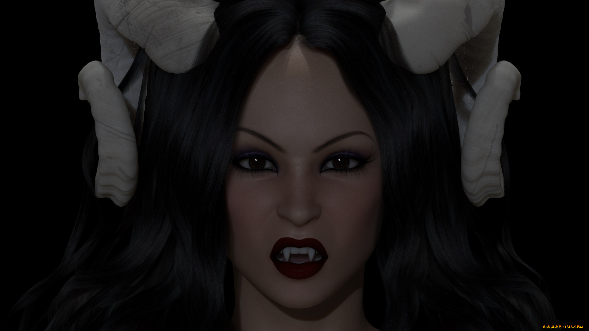 3д, графика, существа, , creatures, вампир, рога, лицо