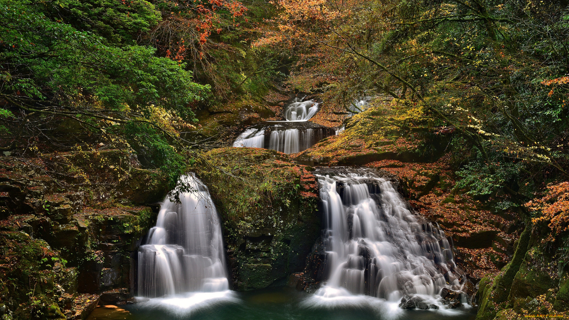 природа, водопады, водопад, река, лес