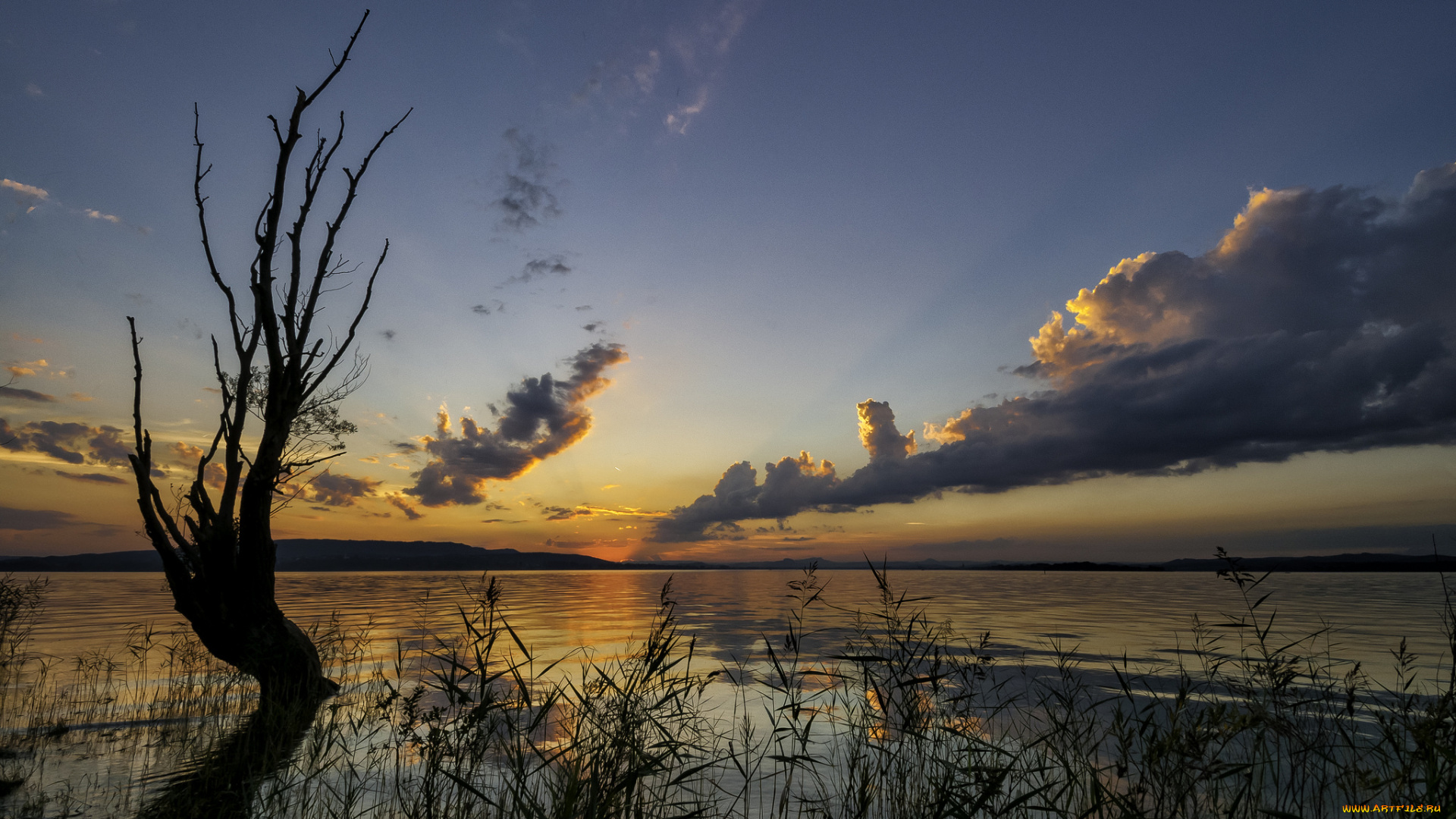 природа, восходы, закаты, озеро, вечер