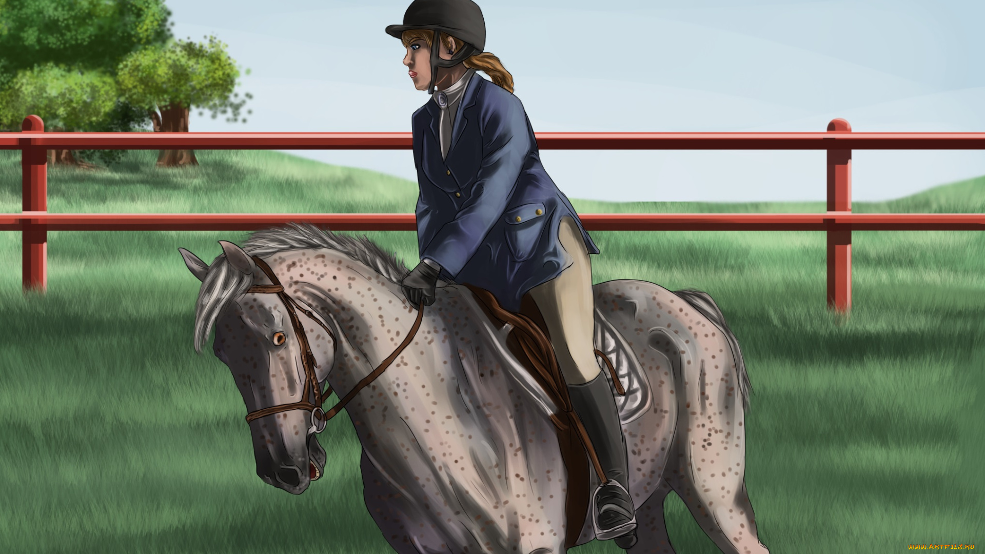 рисованное, животные, , лошади, всадник, лошадь