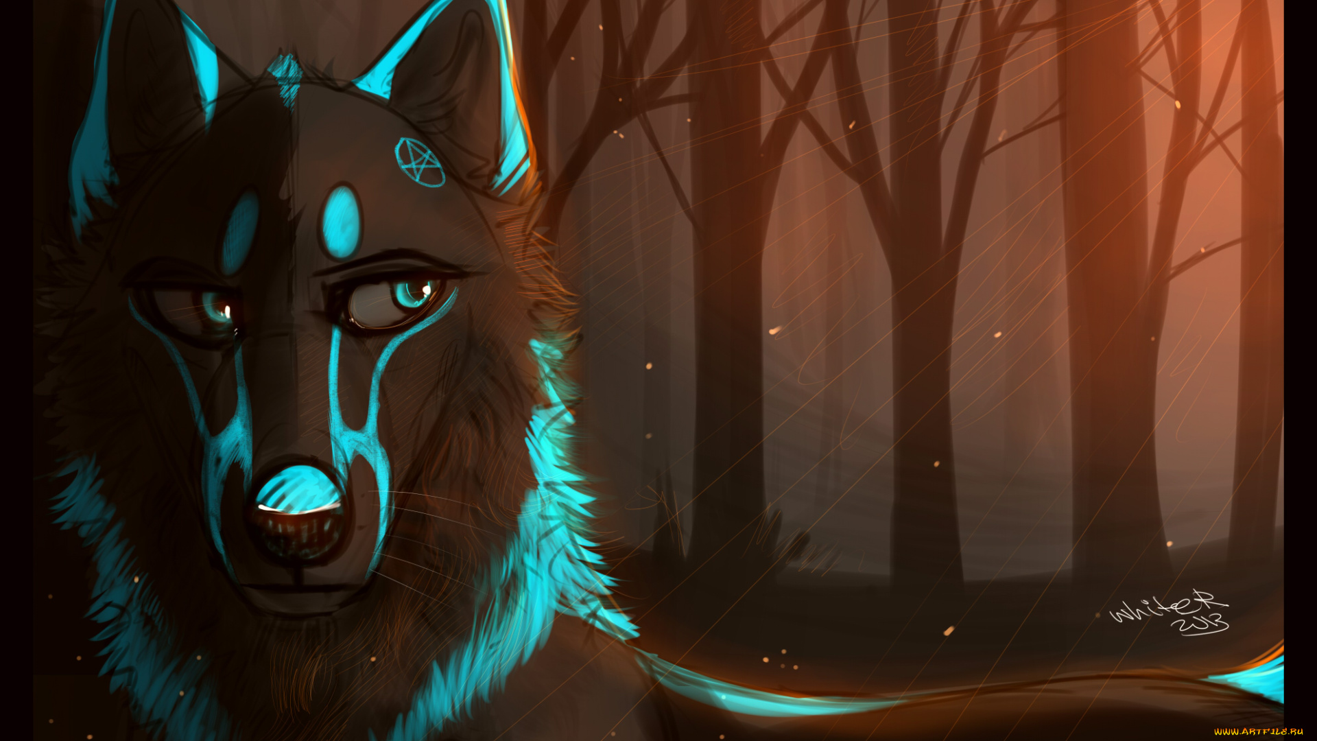 рисованное, животные, , волки, взгляд, лес, волк