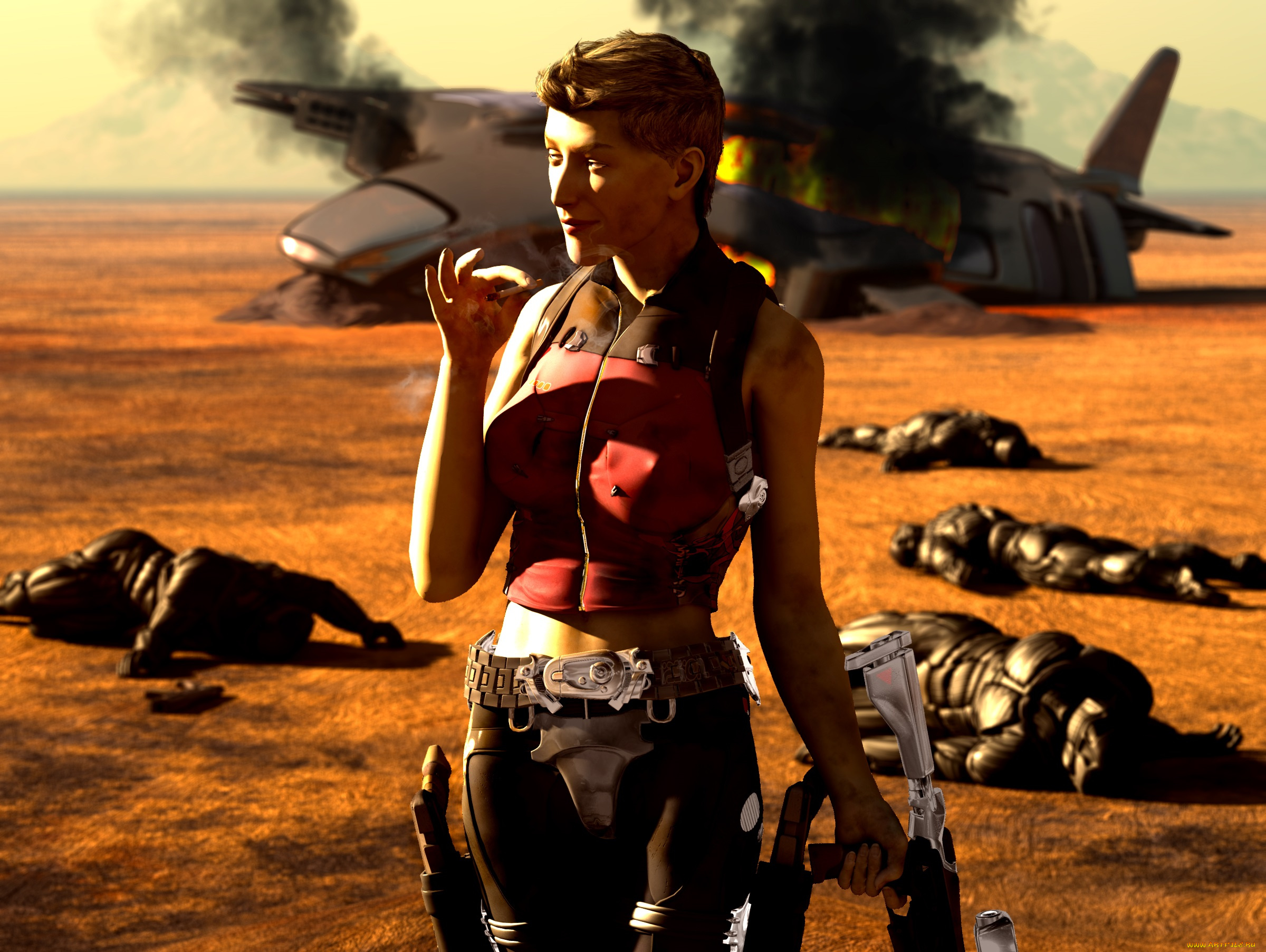 3д, графика, фантазия, , fantasy, оружие, трупы, девушка